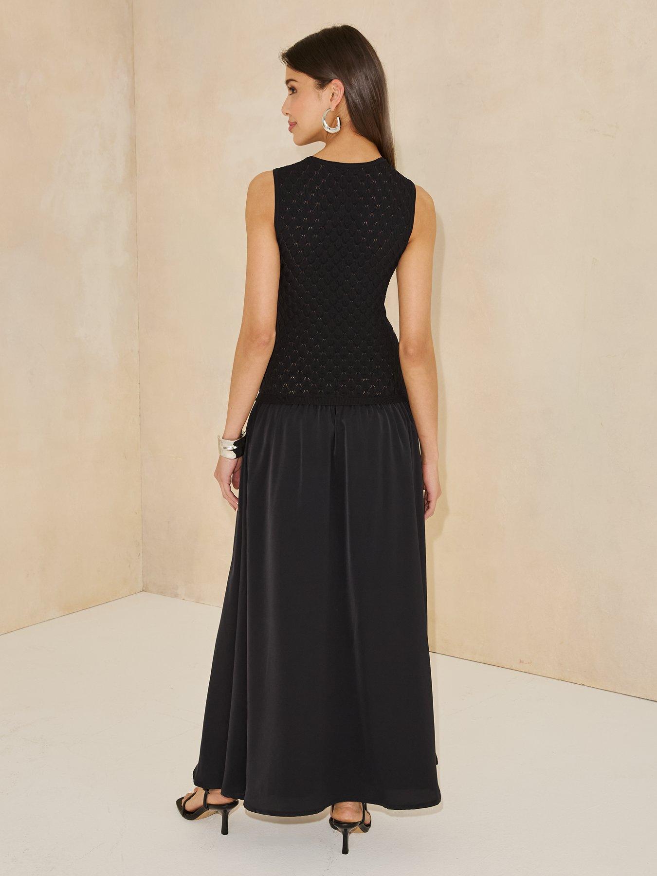Image 2 of 5 of Michelle Keegan Pointelle Knit Dropped Waist Midaxi Dress - Black