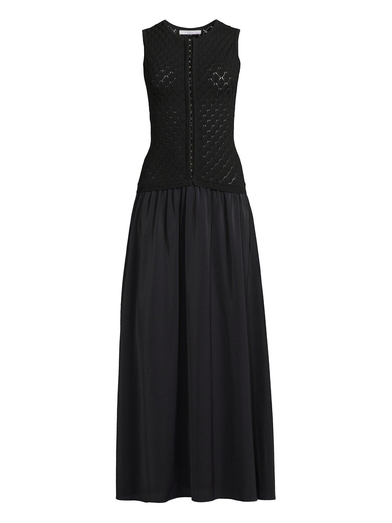 Image 5 of 5 of Michelle Keegan Pointelle Knit Dropped Waist Midaxi Dress - Black
