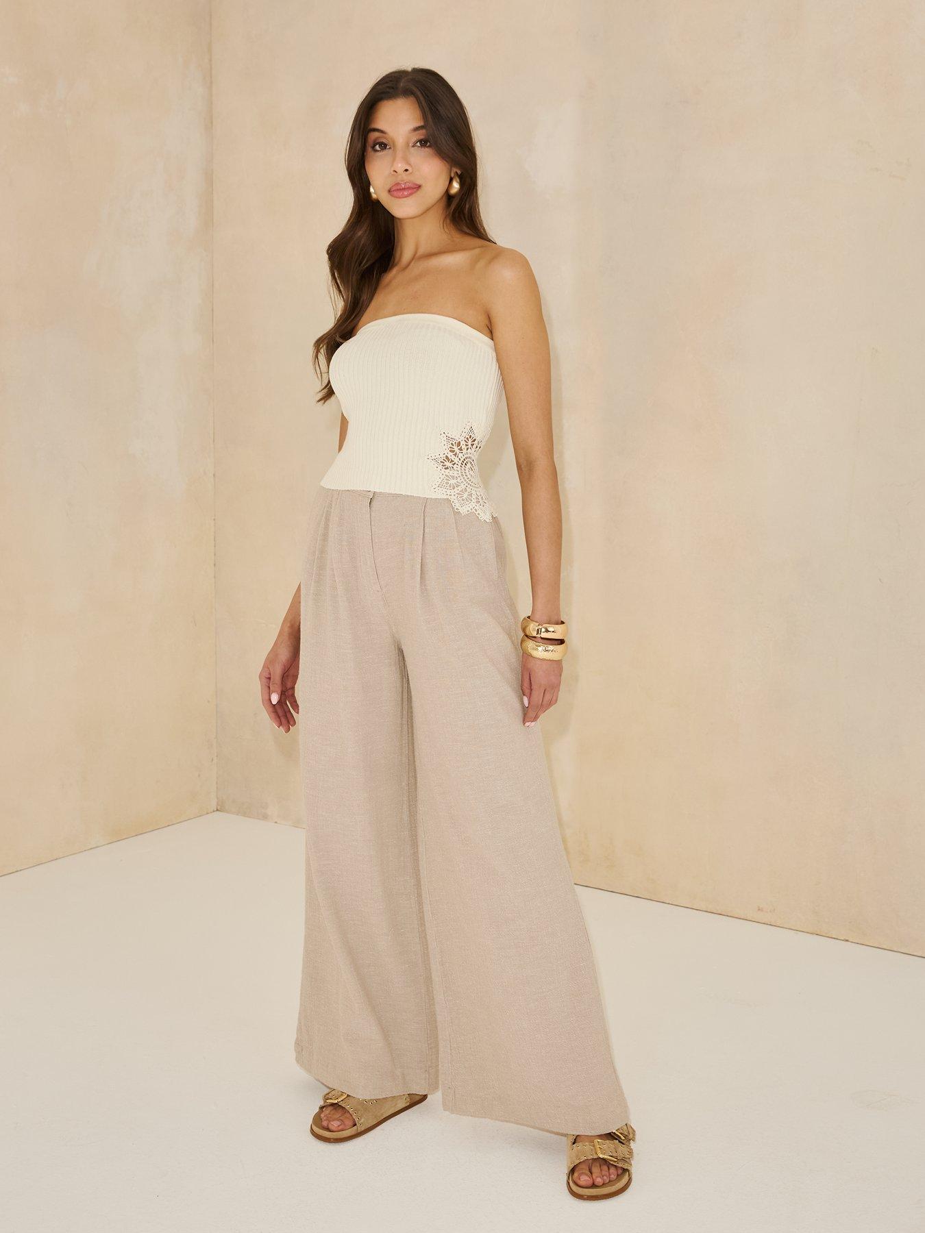 Image 3 of 5 of Michelle Keegan Bandeau Crochet Knitted Top - Cream
