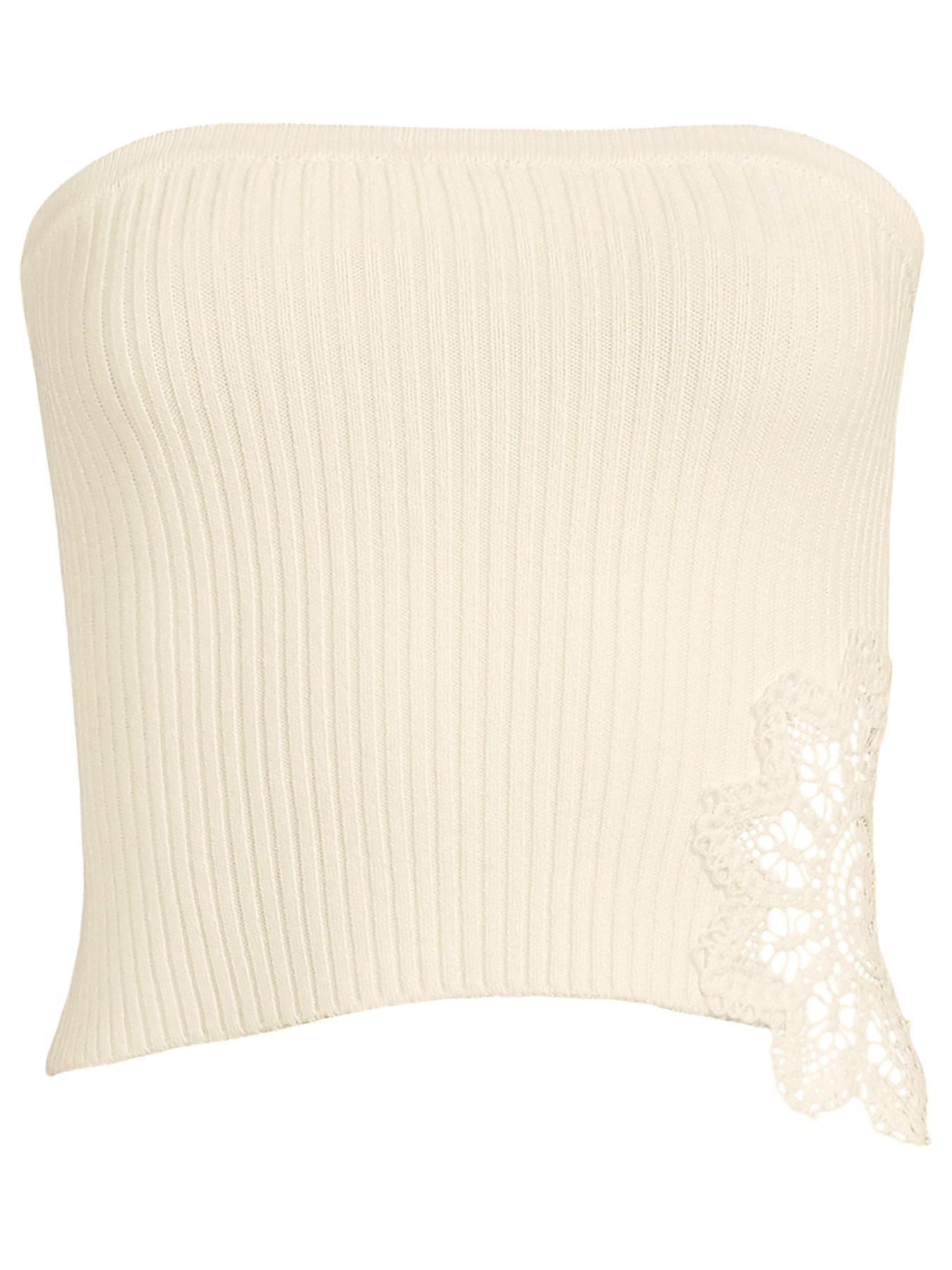 Image 5 of 5 of Michelle Keegan Bandeau Crochet Knitted Top - Cream