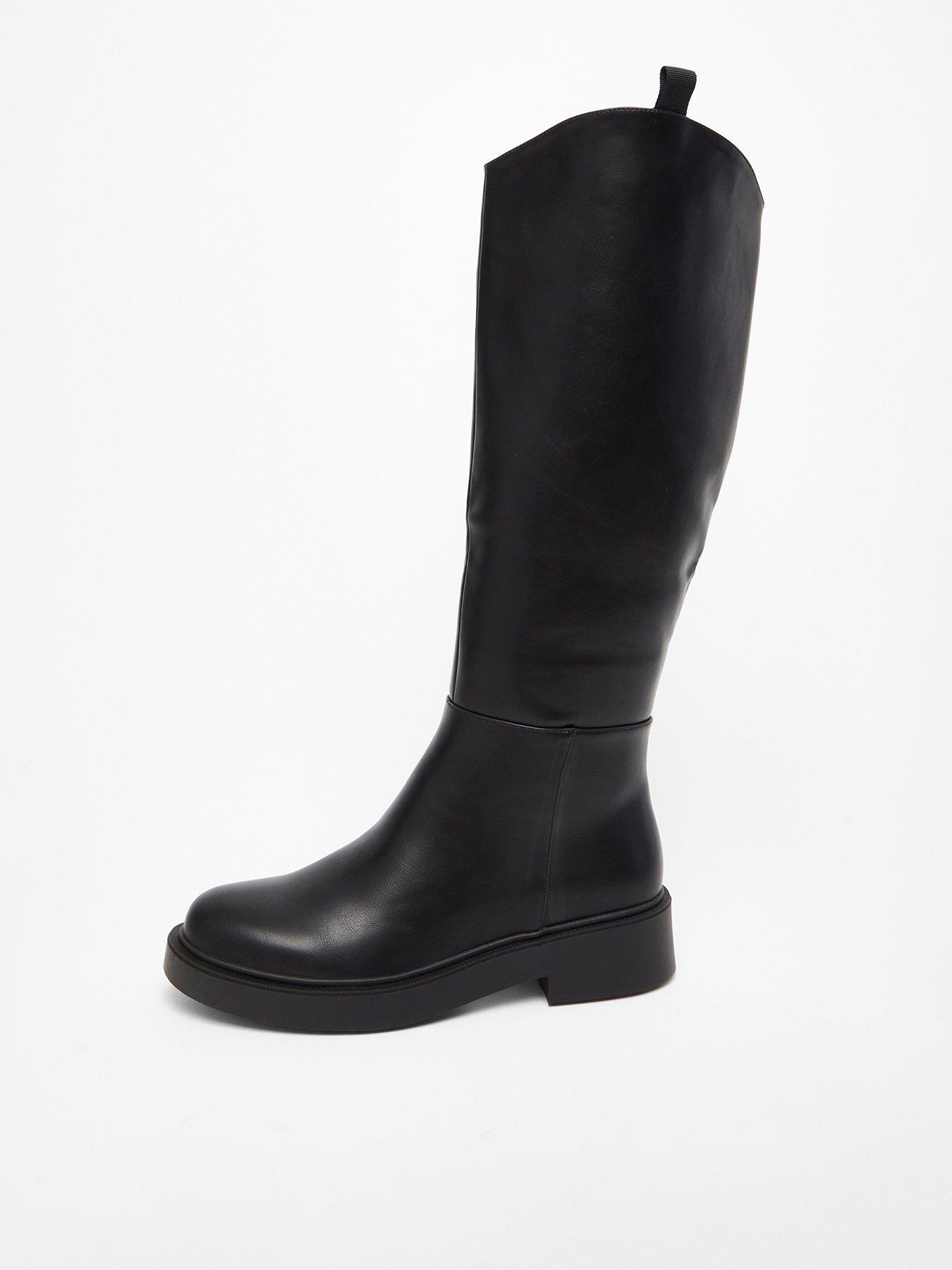 Black Faux Leather Knee High Boots