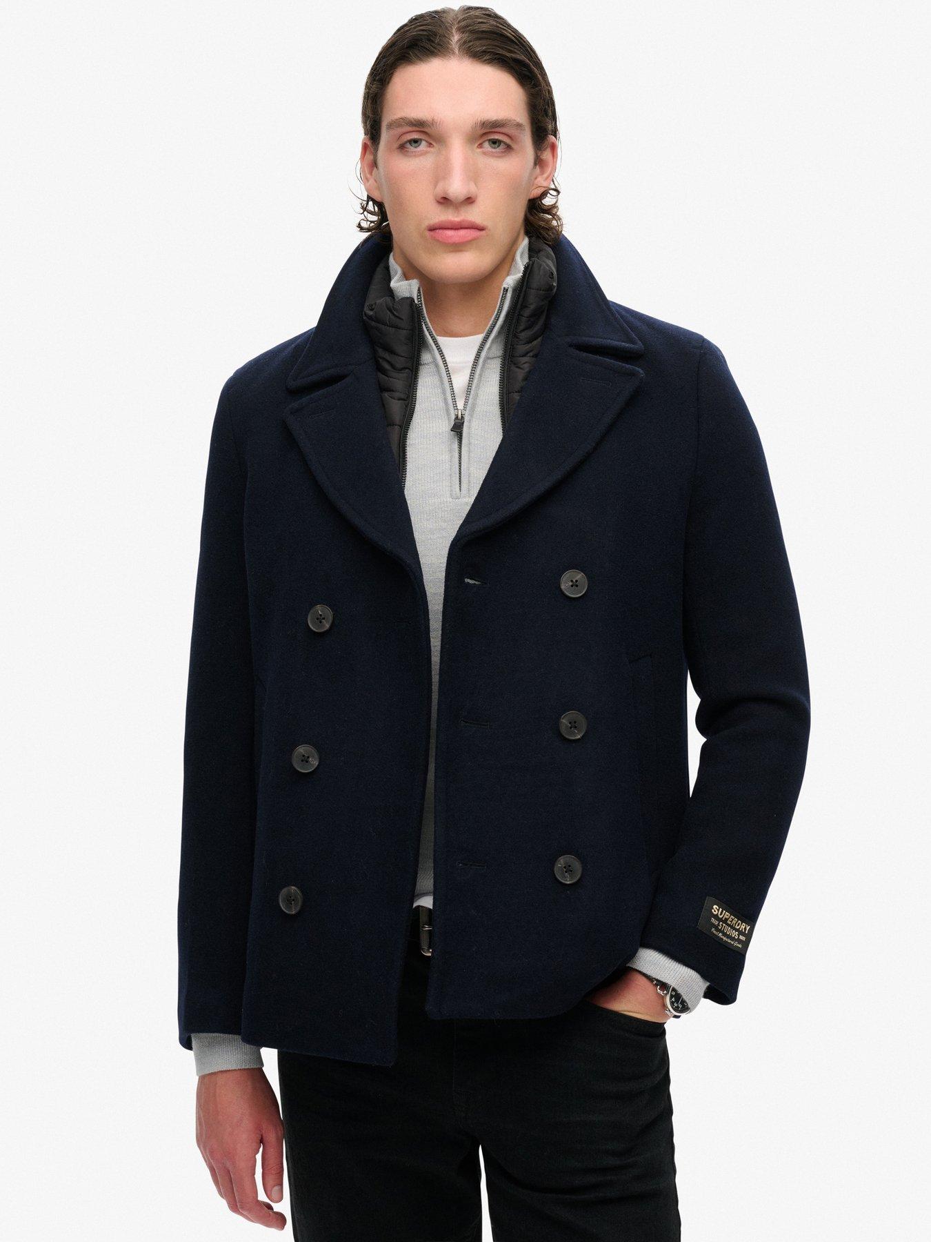 undefined Studios 2 In 1 Wool Pea Coat Jacket - Navy