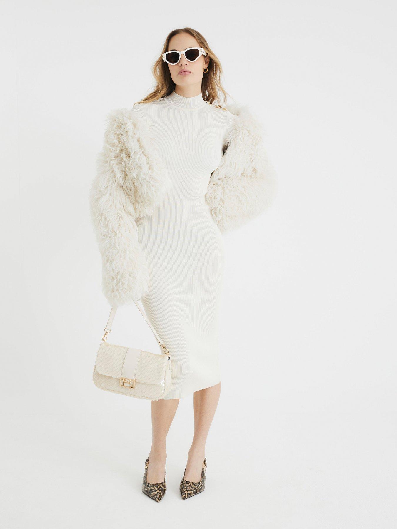 undefined Shoulder Padded Military Dress - Cream