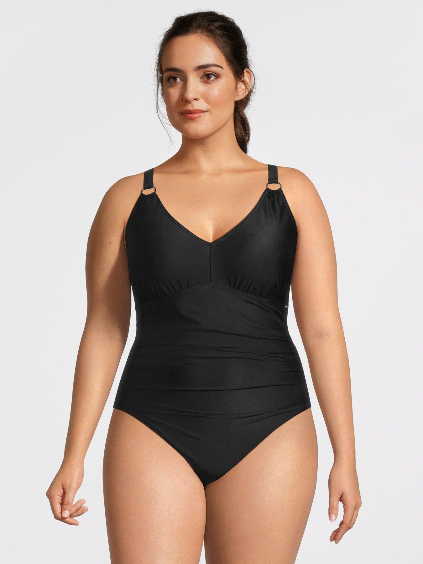 undefined Womens Plus Size Shaping V Neck 1 Piece - Black