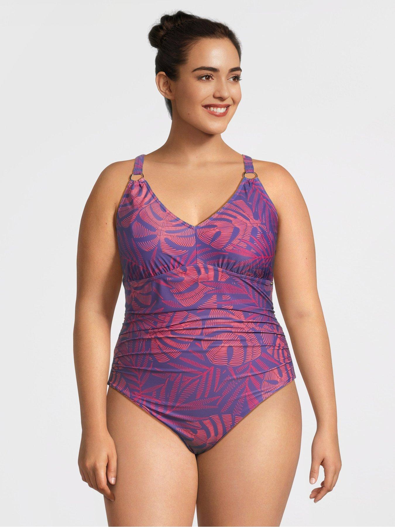undefined Womens Plus Size Shaping Printed V Neck 1 Piece - Hapuna Blue