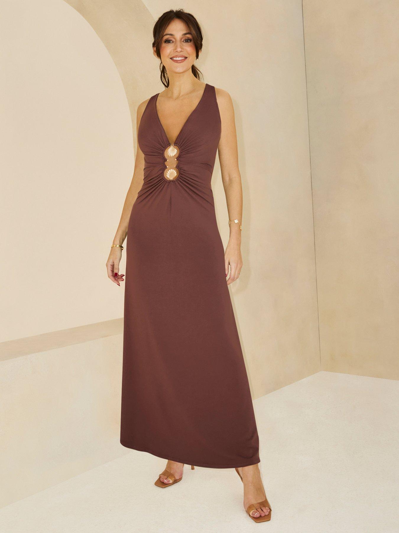 undefined Double Shell Trim Jersey Midaxi Dress - Brown