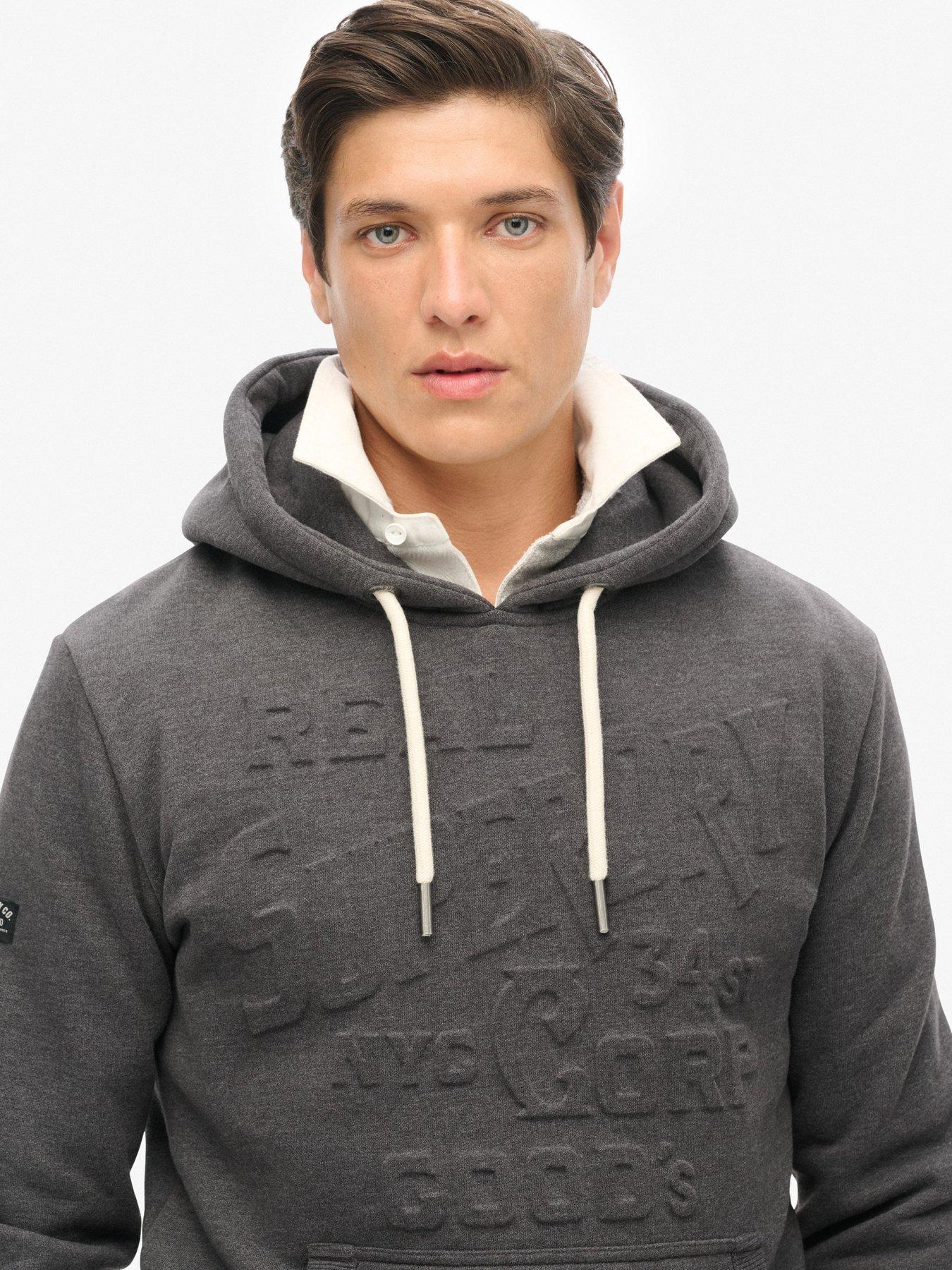 Image 4 of 5 of Superdry Embossed Logo Pullover Hoodie- Dark Grey