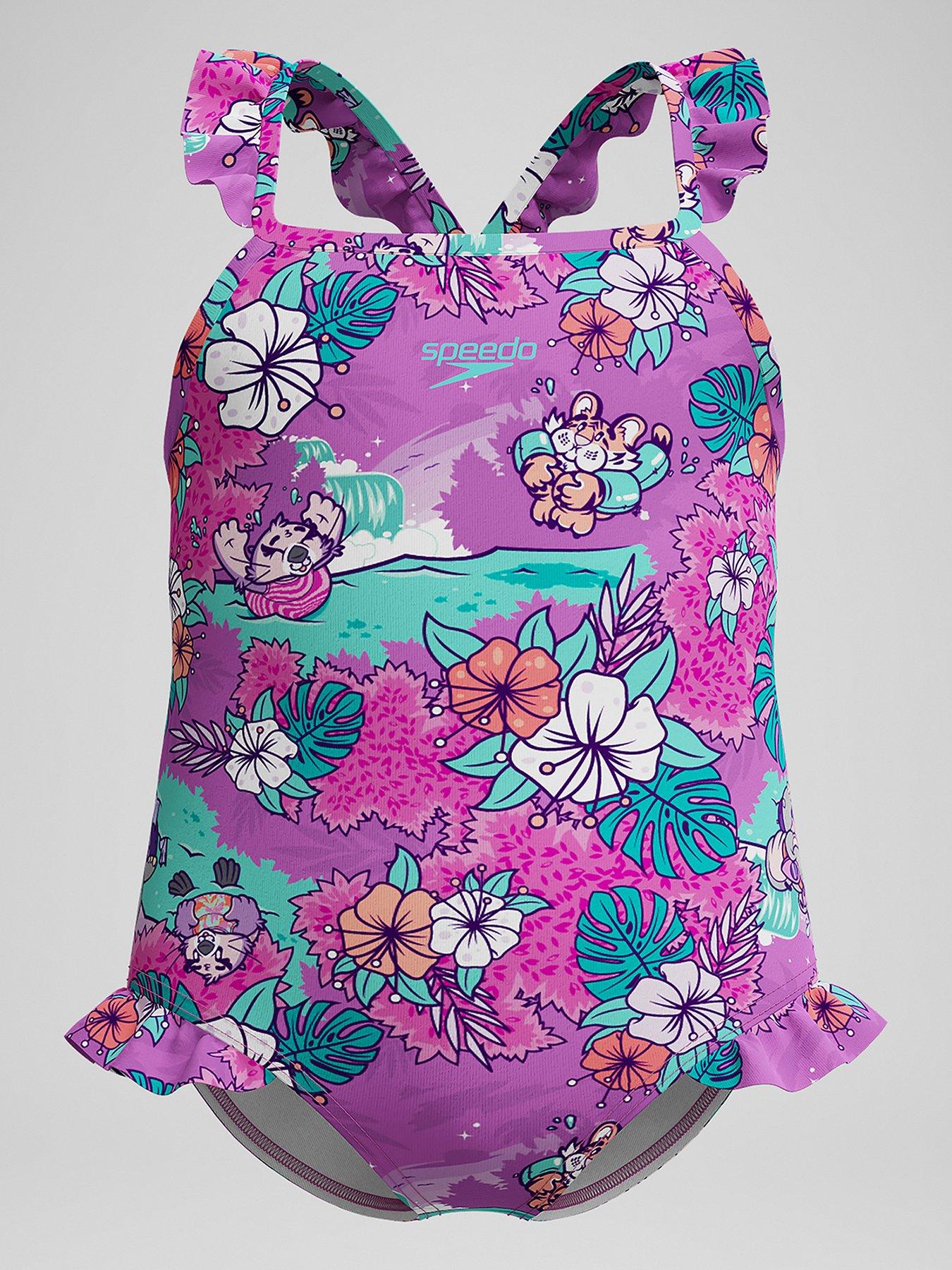 undefined Girls Learn To Swim Printed Frill Thinstrap - Purple