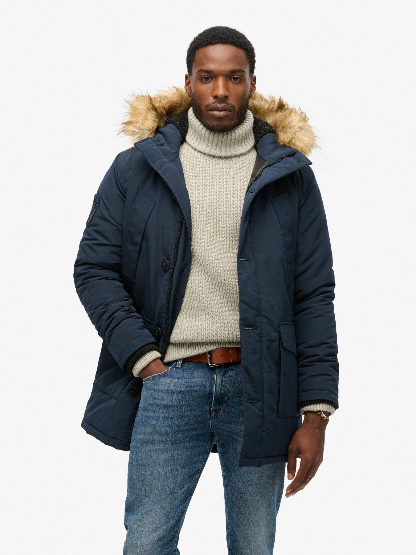 Image 1 of 5 of Superdry Everest Faux Fur Parka Jacket - Navy