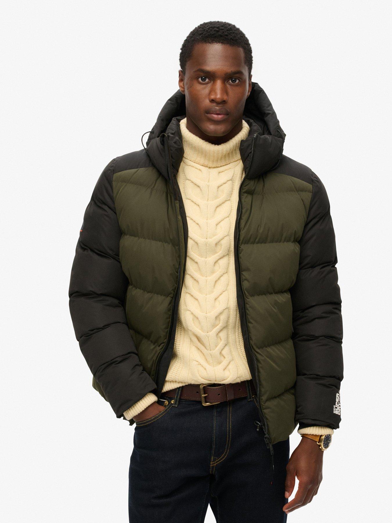 Image 1 of 6 of Superdry Hood Colour Block Padded Jacket- Dark Green