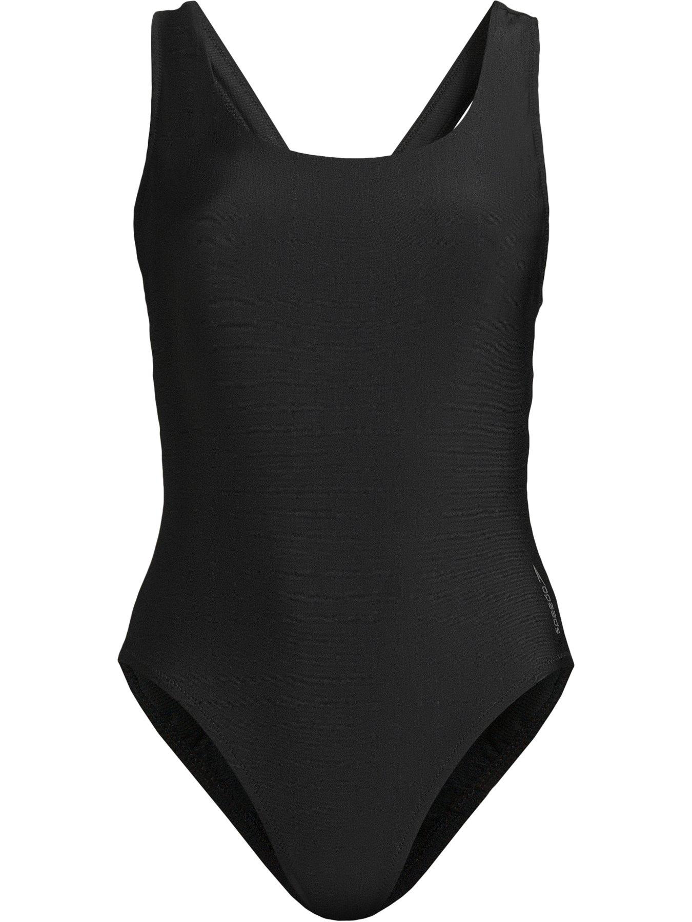 Speedo Solid Scoop Neck Mesh 1 Piece - Anthracite | Very
