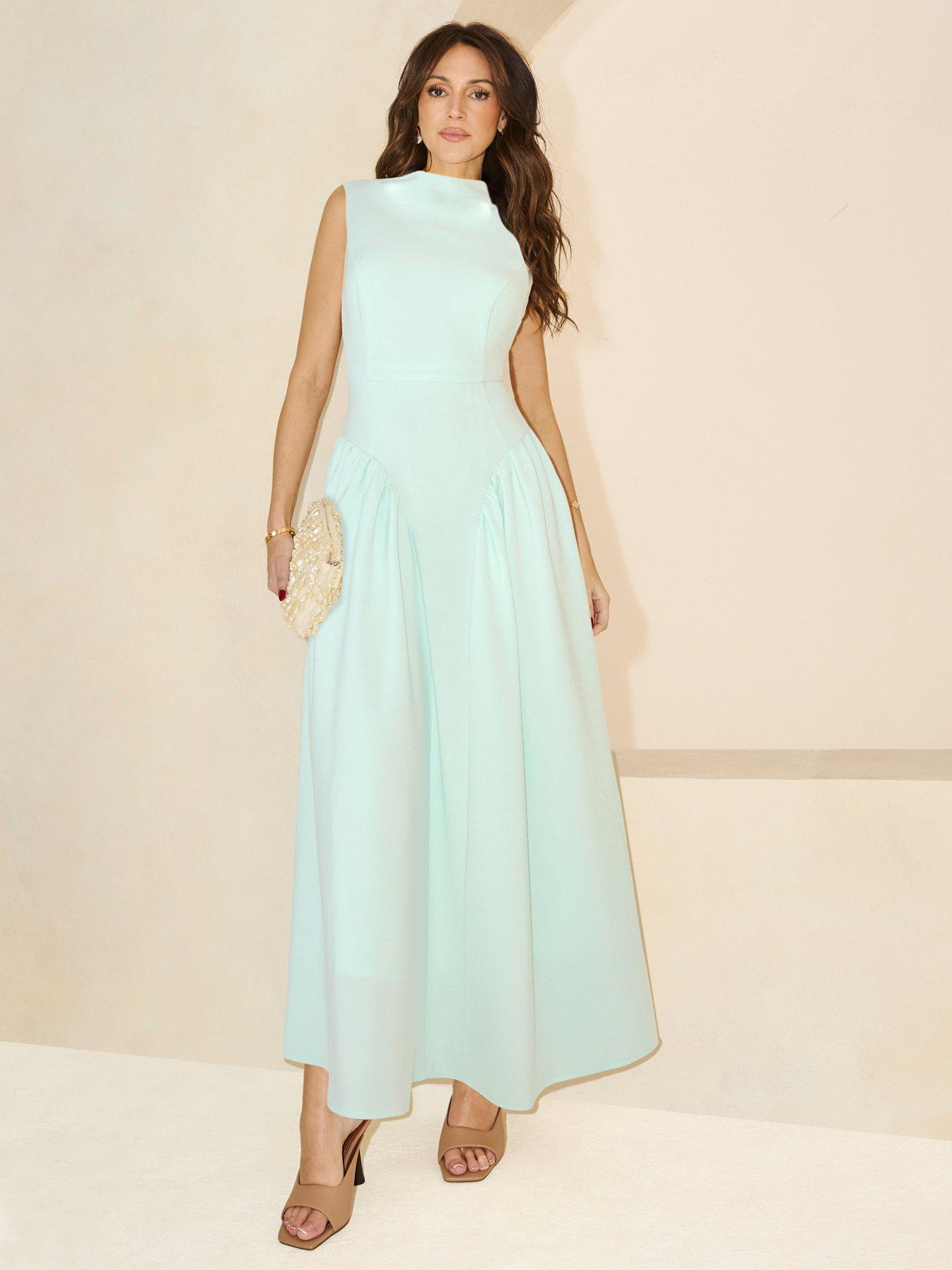 Image 1 of 5 of Michelle Keegan Pleated Corset Sleeveless Dress - Green