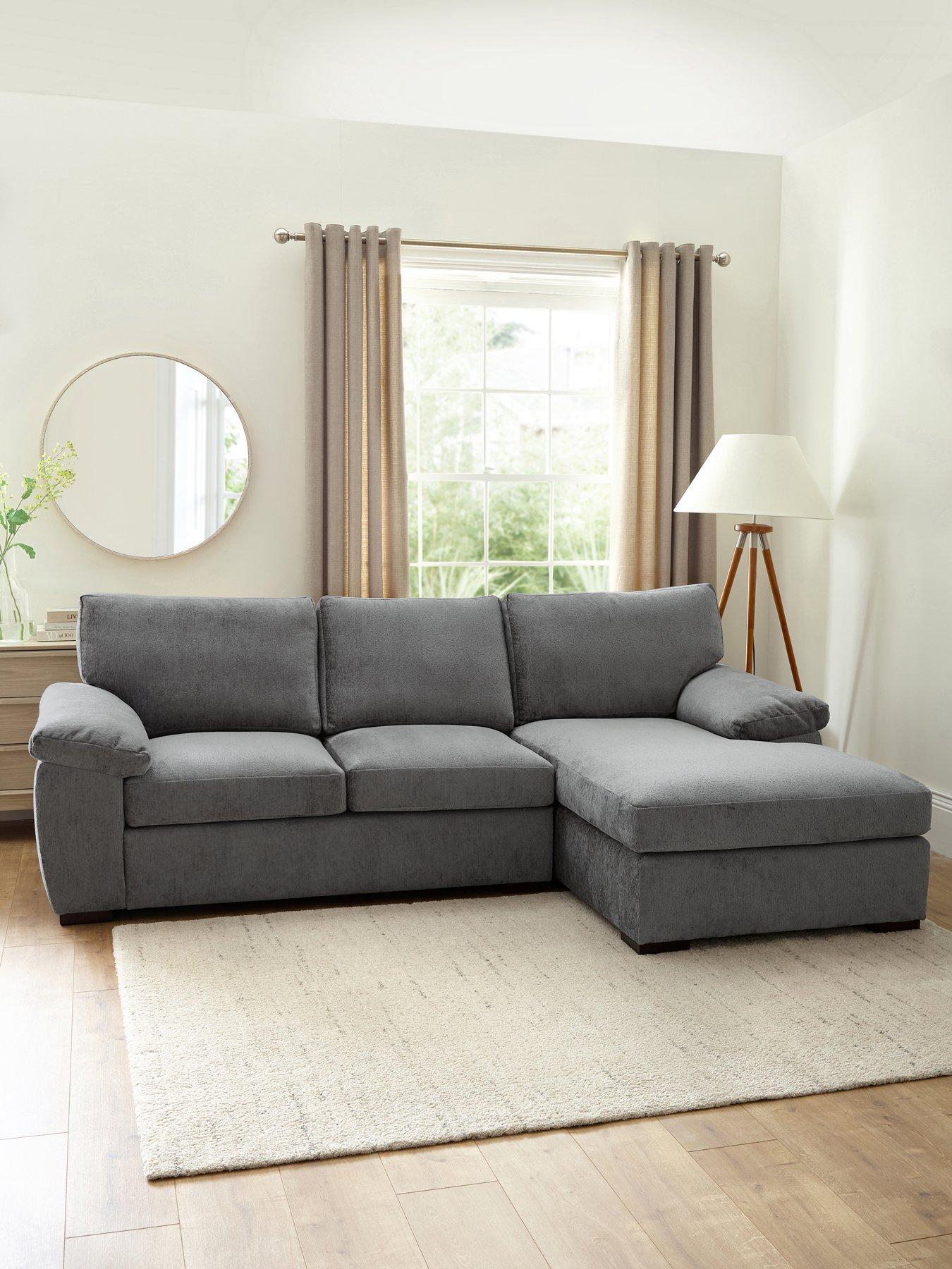 undefined Salerno Standard Back Right Hand 3 Seater Fabric Chaise Sofa - Blue Grey - FSC® Certified