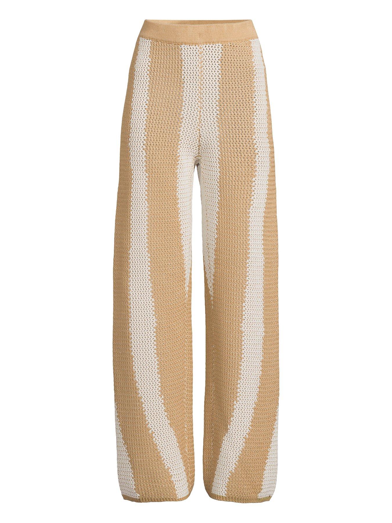 Image 5 of 5 of Michelle Keegan Knitted Striped Trouser Co Ord - Beige