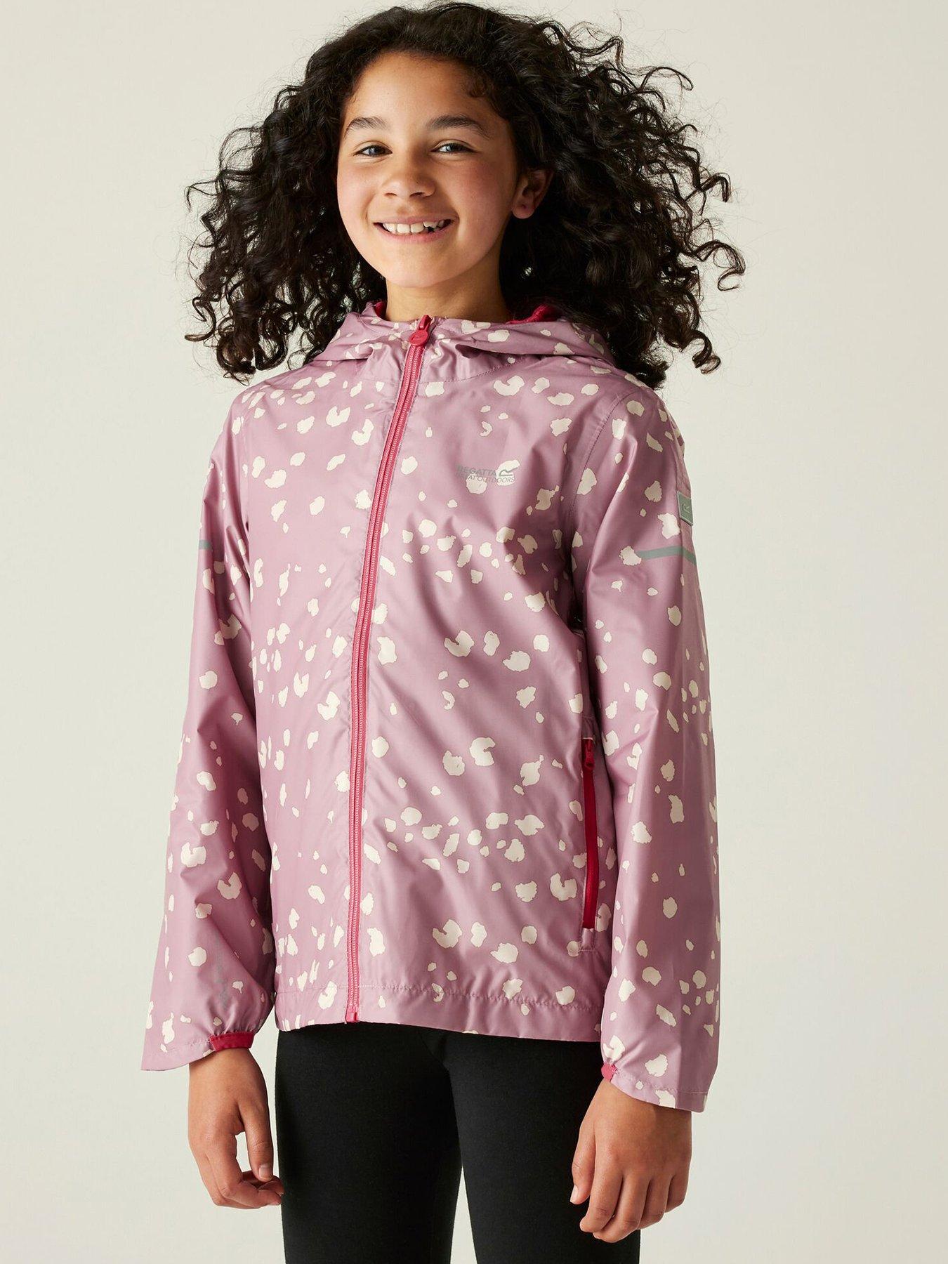 Regatta Printed Lever Ii Kids Waterproof Shell Jacket- Pink