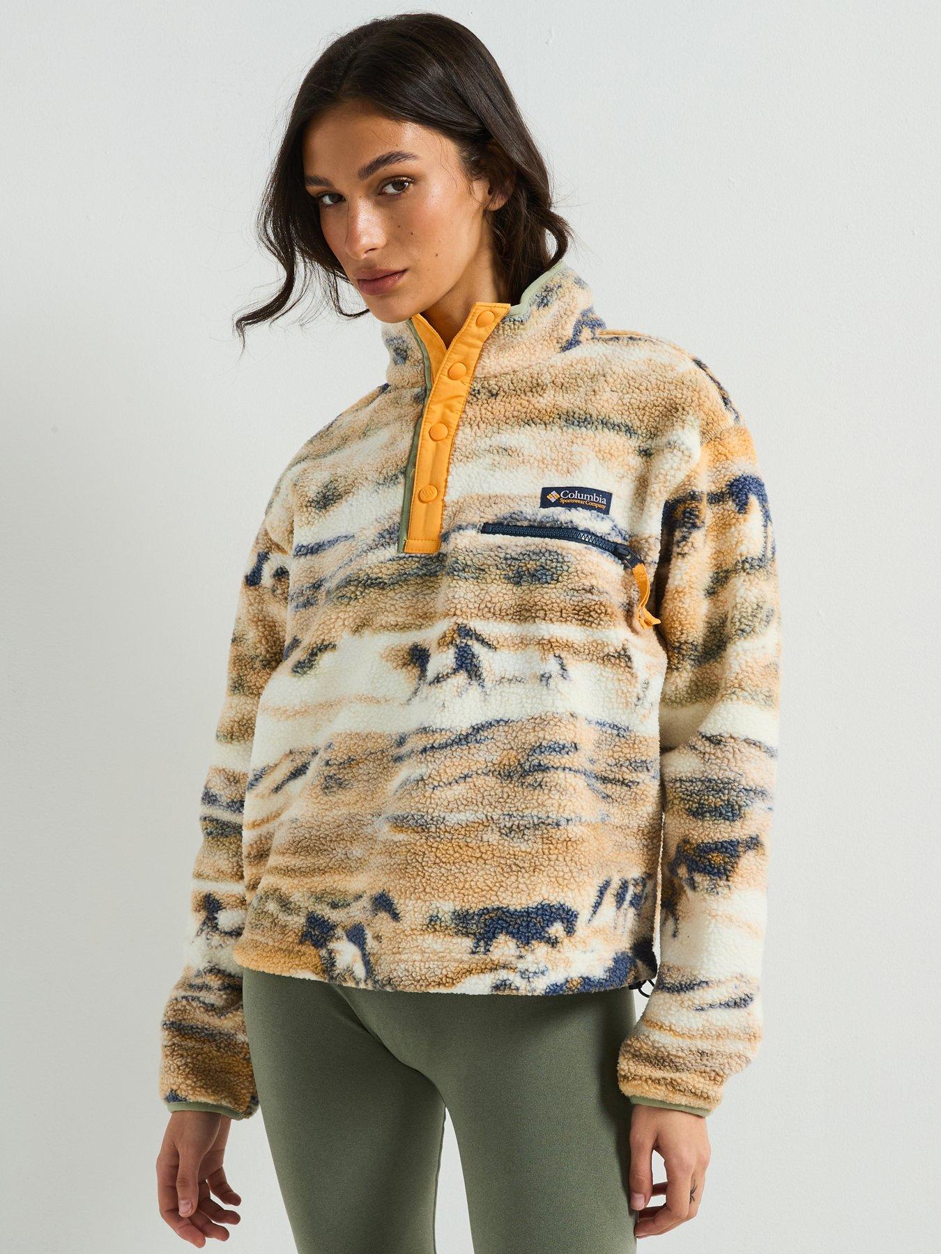 Image of Columbia Women's Helvetia 2 Printed Cropped Half Snap Fleece- Brown Print, BROWN, Size M