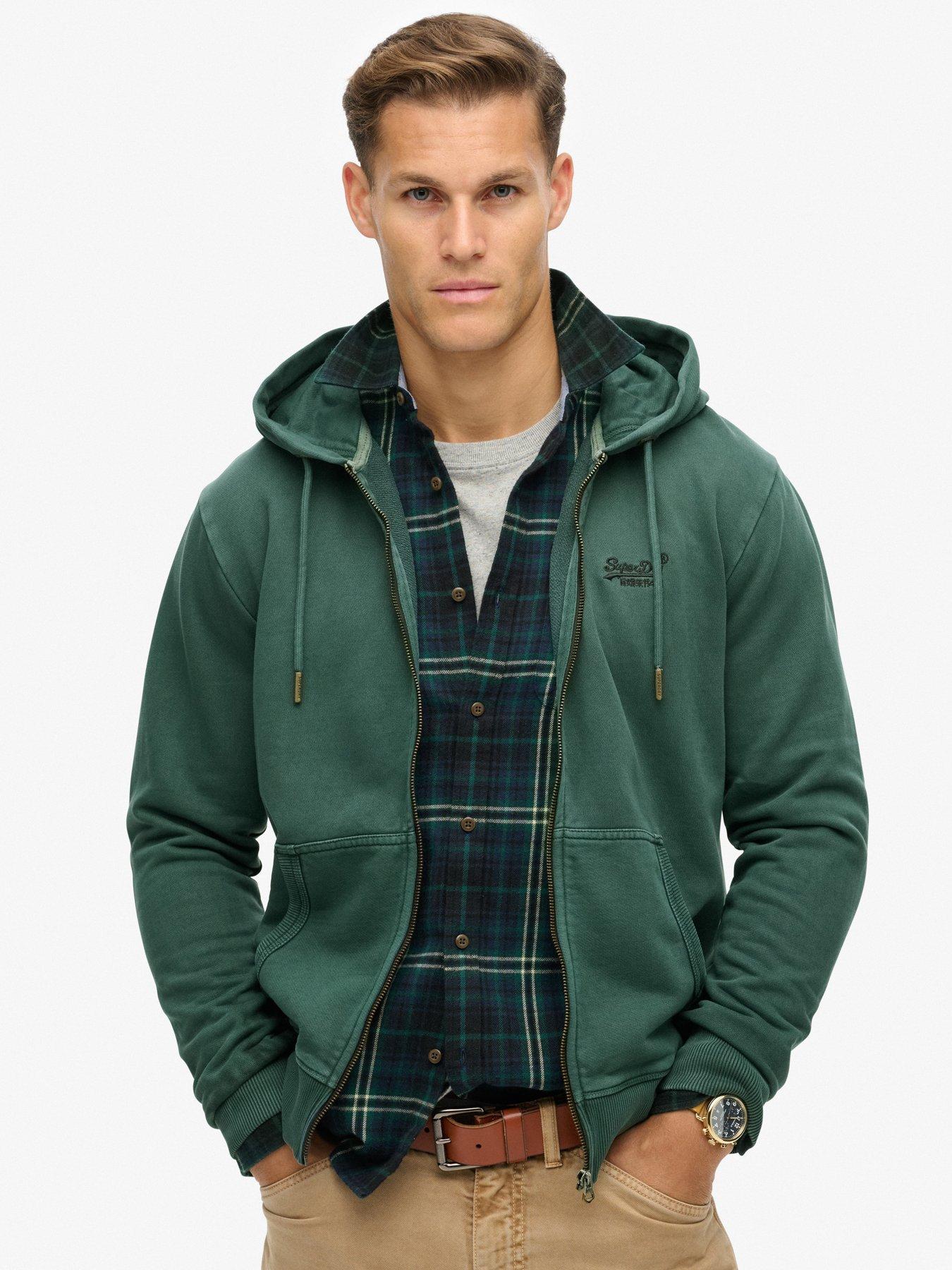 Superdry Essential Logo Washed Zip Hoodie - Dark Green