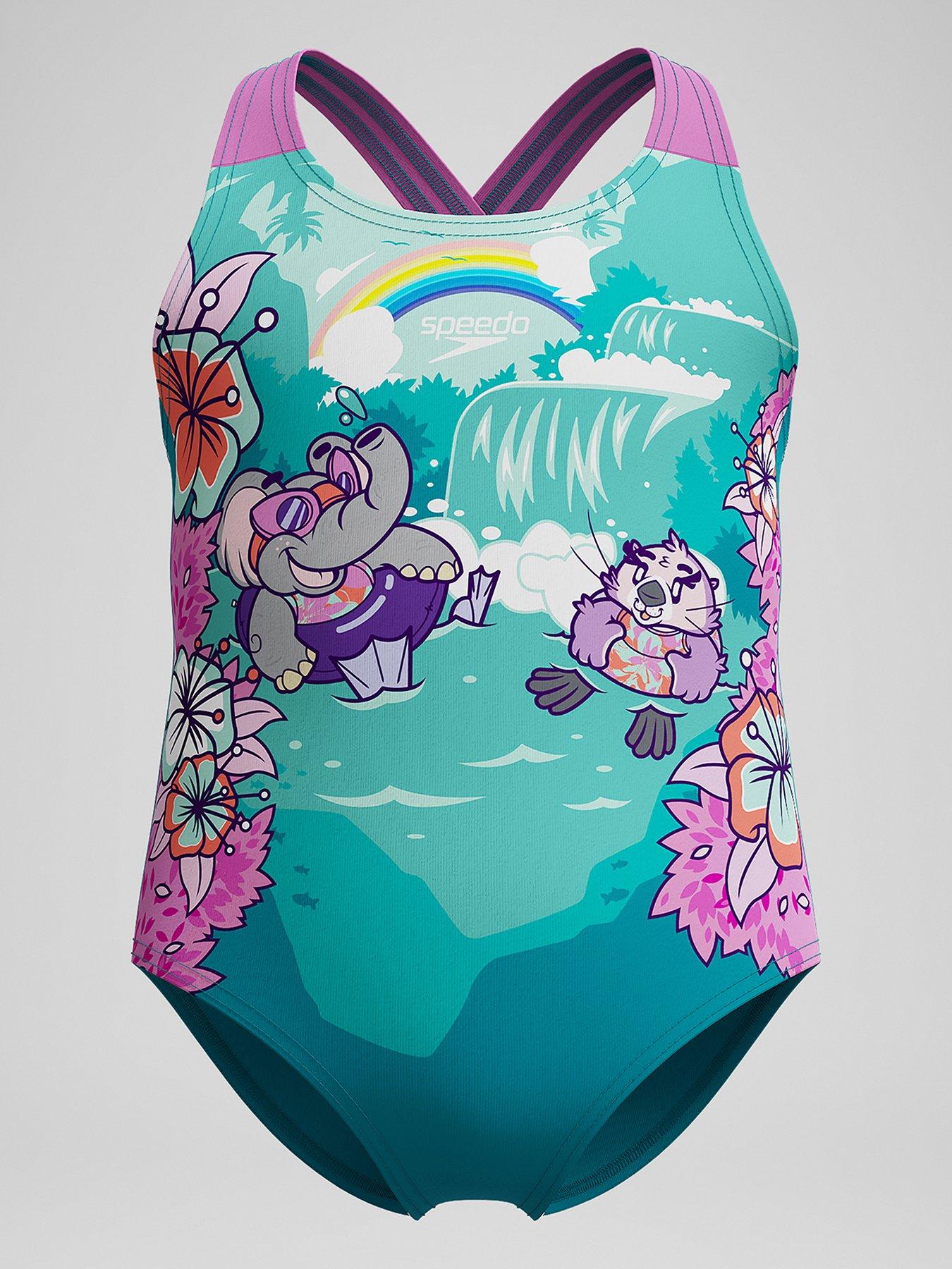 undefined Girls Learn To Swim Printed Crossback - Blue/pink