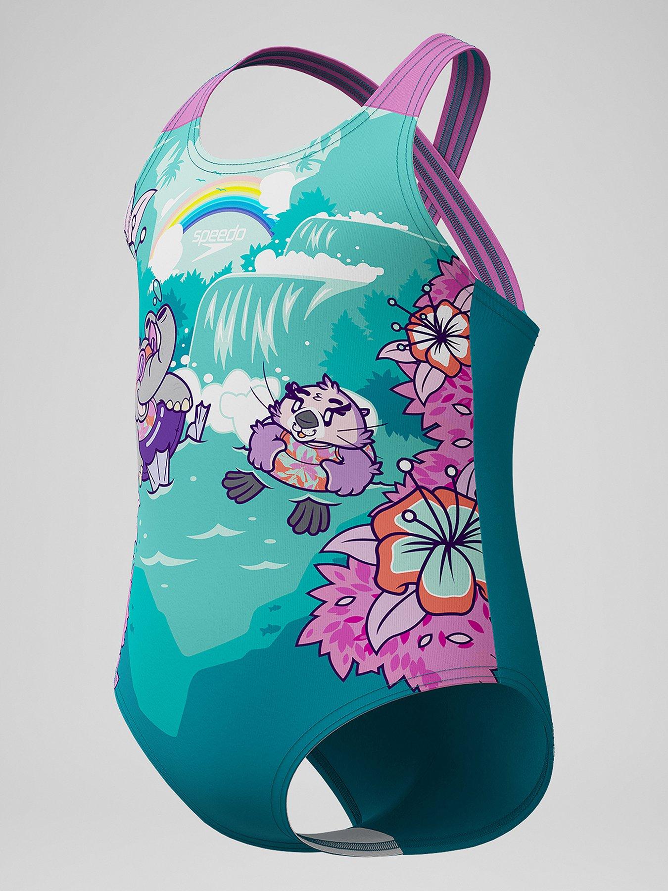 Image 3 of 5 of Speedo Girls Learn To Swim Printed Crossback - Blue/pink
