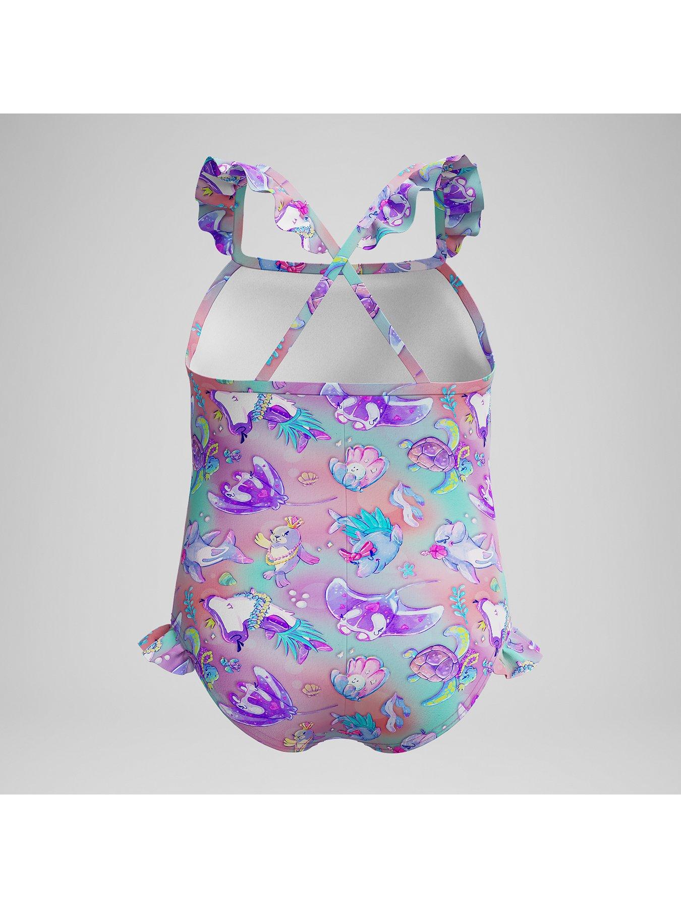 Image 2 of 5 of Speedo Girls Digital Frill Thinstrap Swimsuit - Neon Violet
