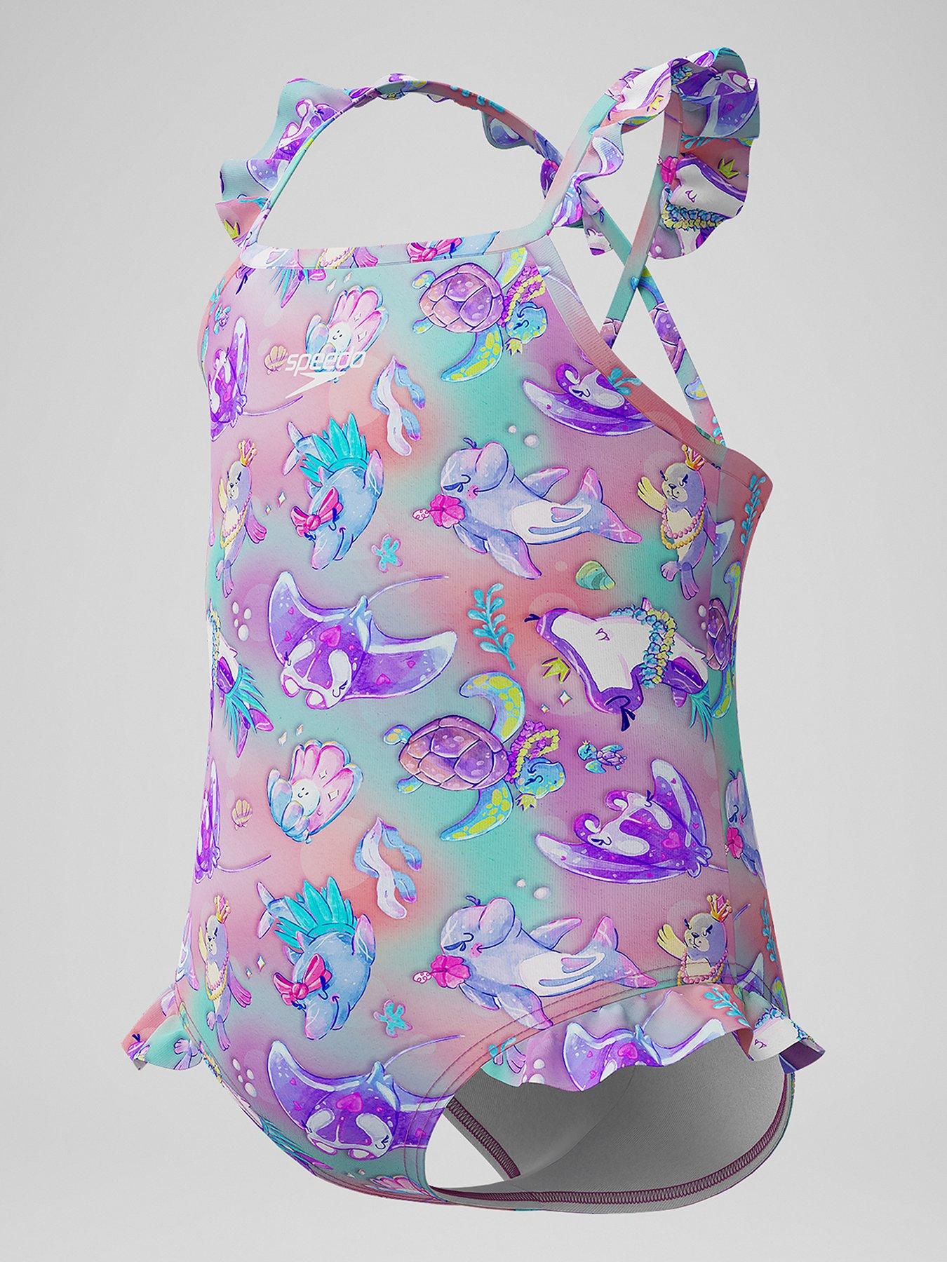 Image 3 of 5 of Speedo Girls Digital Frill Thinstrap Swimsuit - Neon Violet