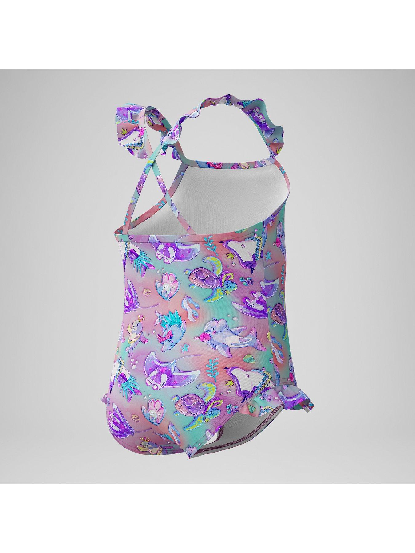 Image 4 of 5 of Speedo Girls Digital Frill Thinstrap Swimsuit - Neon Violet