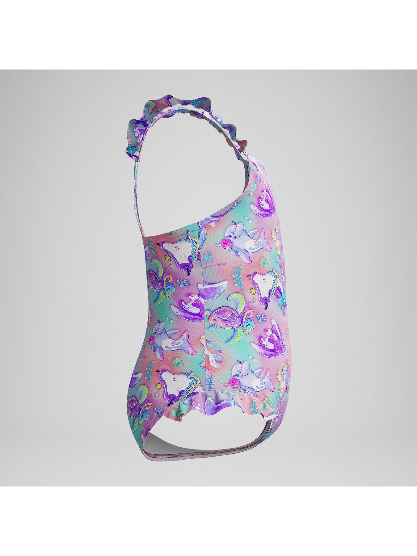 Image 5 of 5 of Speedo Girls Digital Frill Thinstrap Swimsuit - Neon Violet