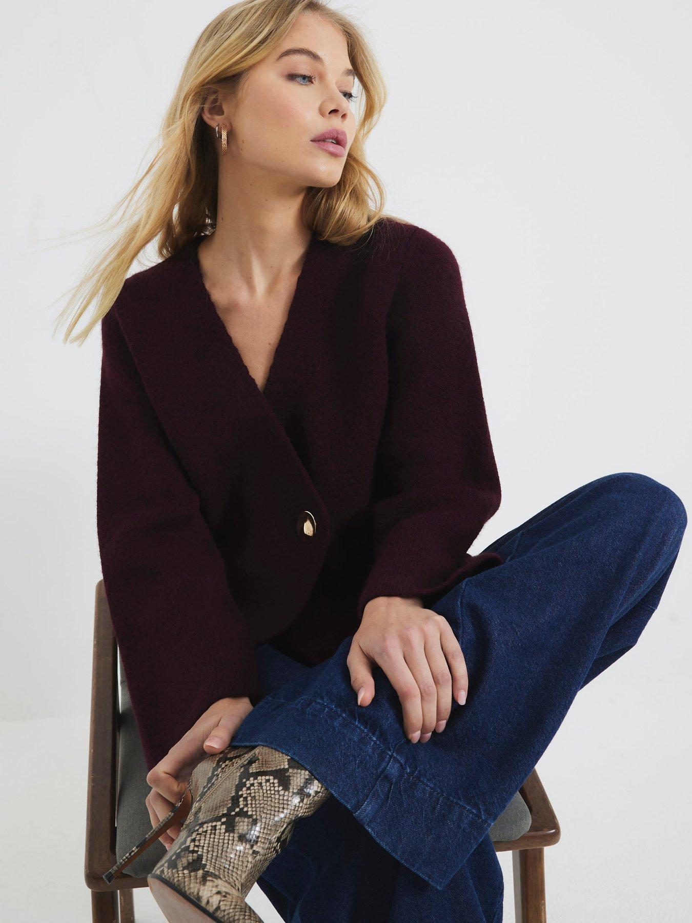 undefined Asymmetric Button Cardigan - Dark Red
