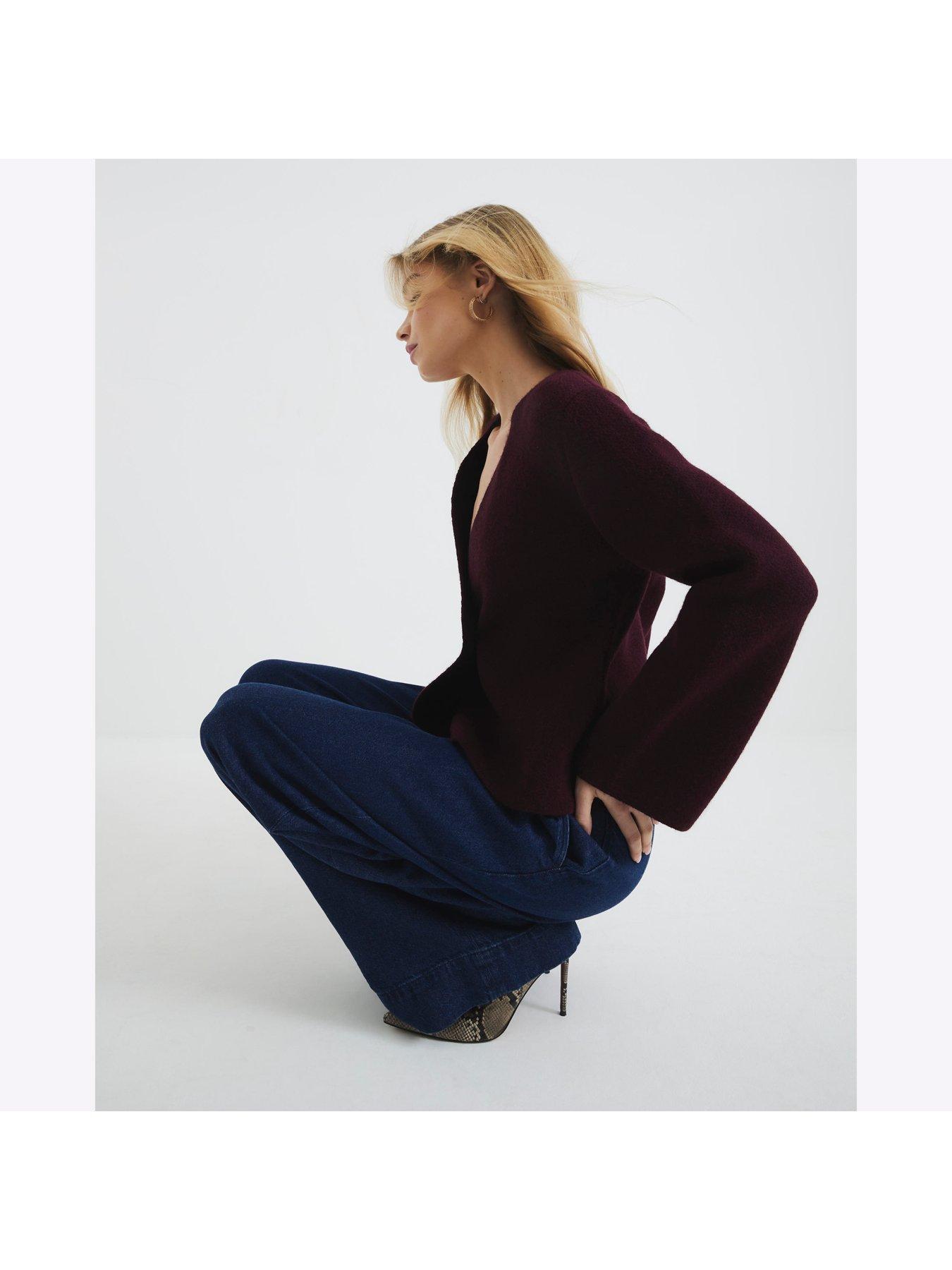 Image 2 of 5 of River Island Asymmetric Button Cardigan - Dark Red