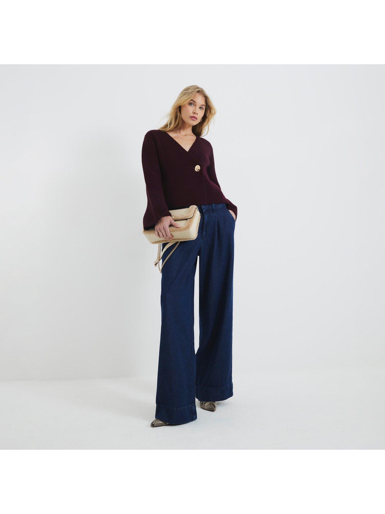 Image 3 of 5 of River Island Asymmetric Button Cardigan - Dark Red
