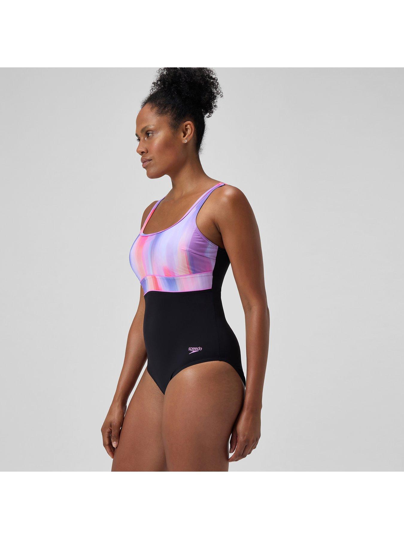 Image 4 of 6 of Speedo Womens Shaping Contoureclipse Printed 1 Piece - Black/pink