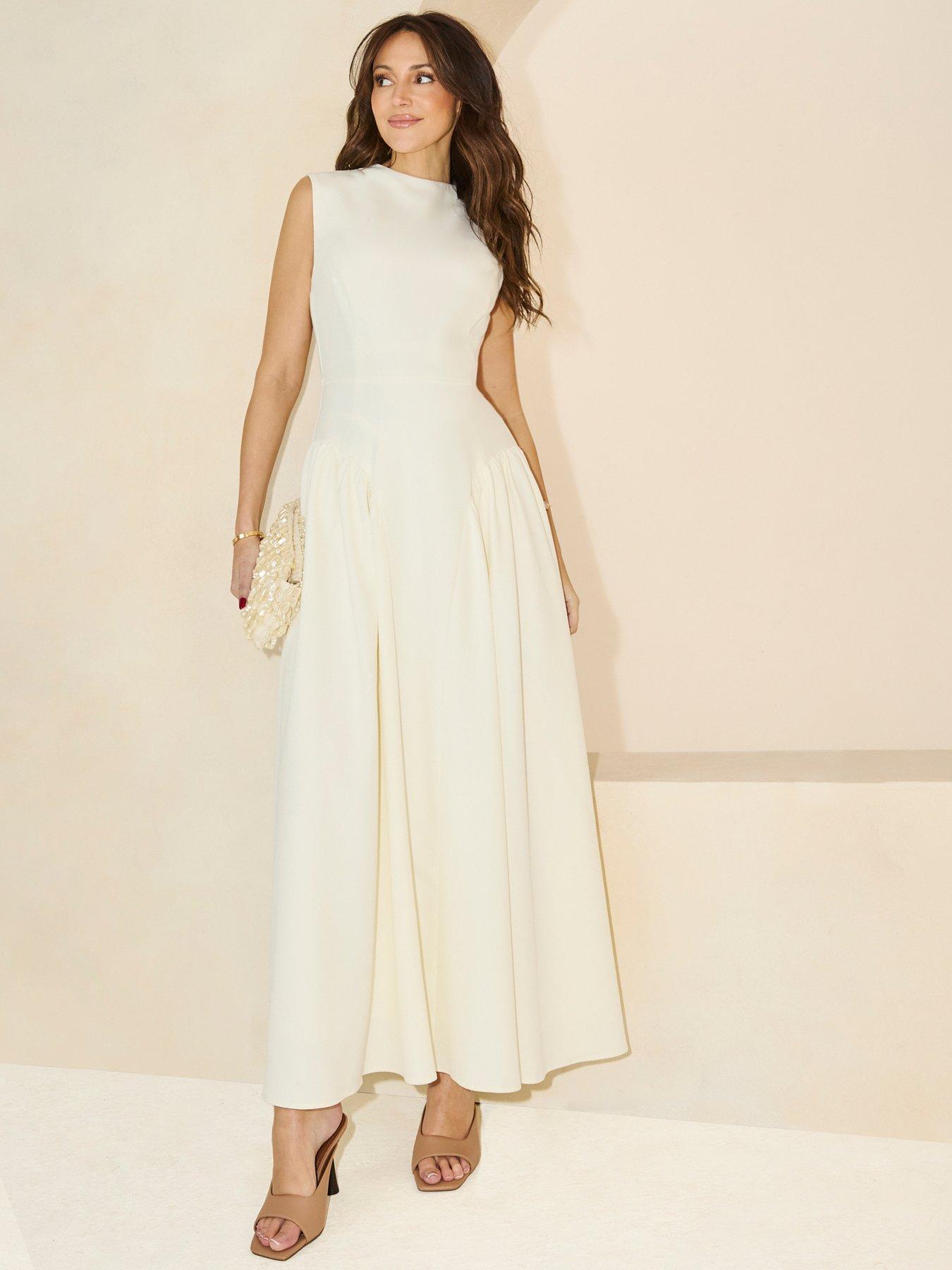 undefined Pleated Corset Sleeveless Dress - White