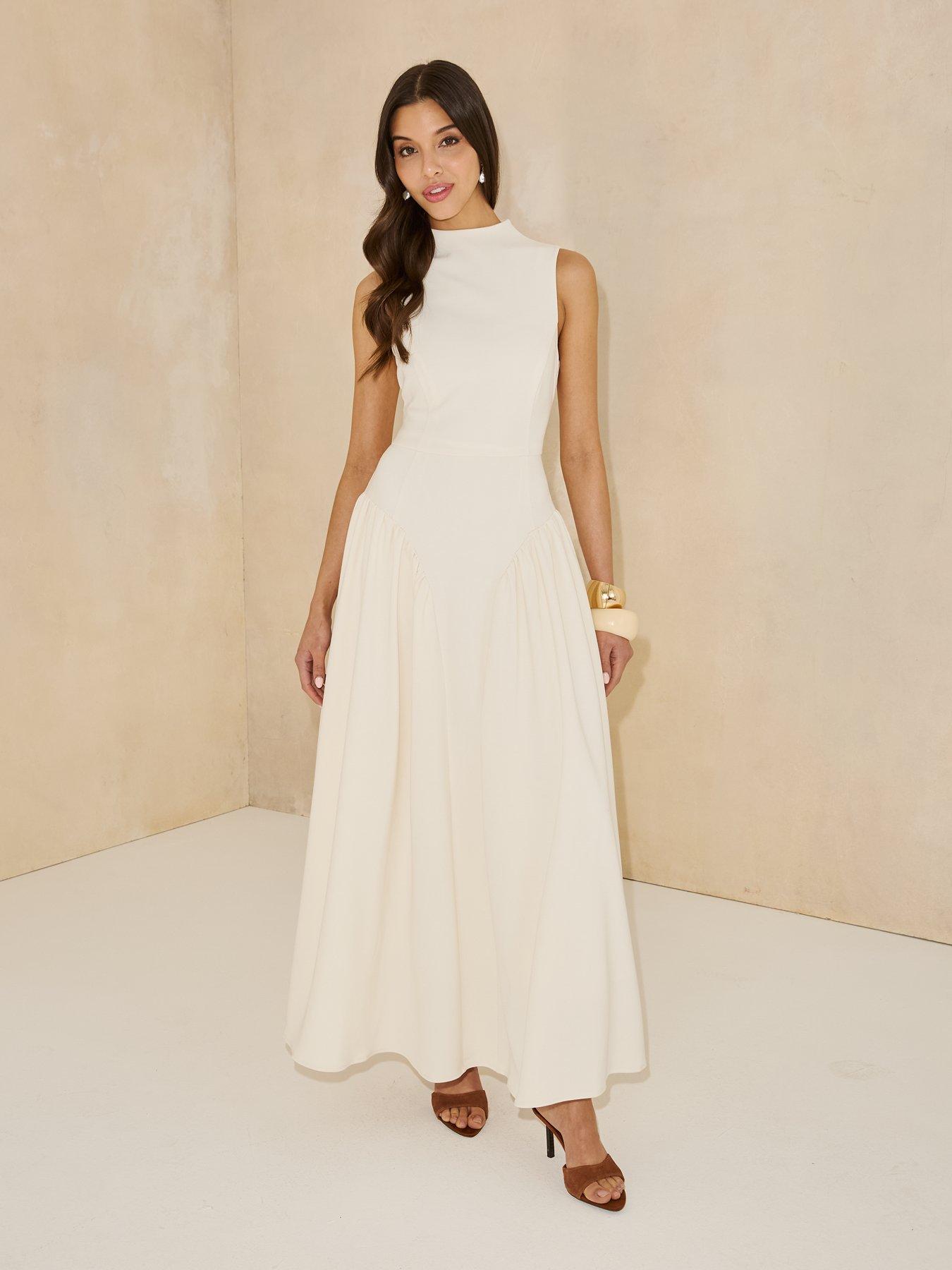 Michelle Keegan Pleated Corset Sleeveless Dress Cream Very