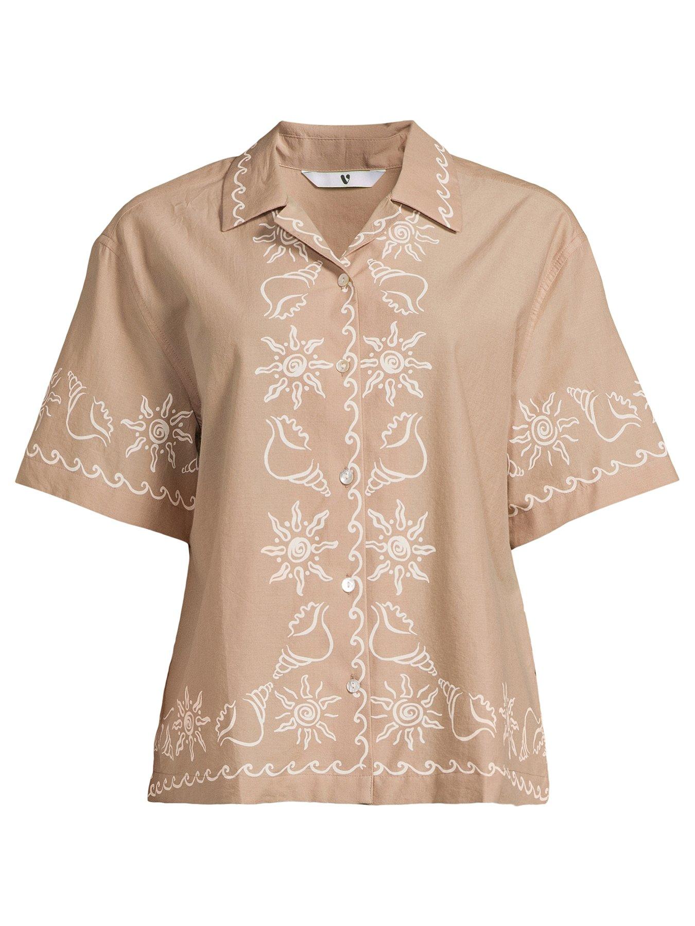 Image 5 of 5 of Michelle Keegan Shell Printed Shirt Co-Ord - Beige
