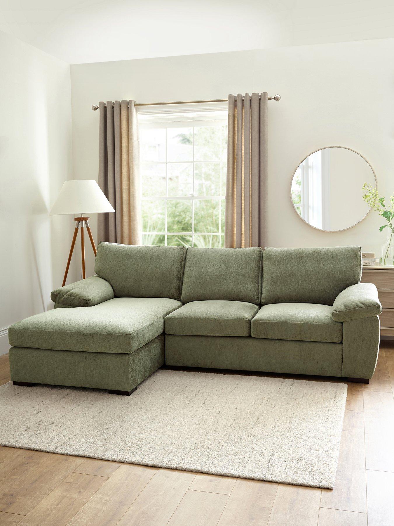 undefined Salerno Standard Back Left Hand 3 Seater Fabric Chaise Sofa - Green - FSC® Certified