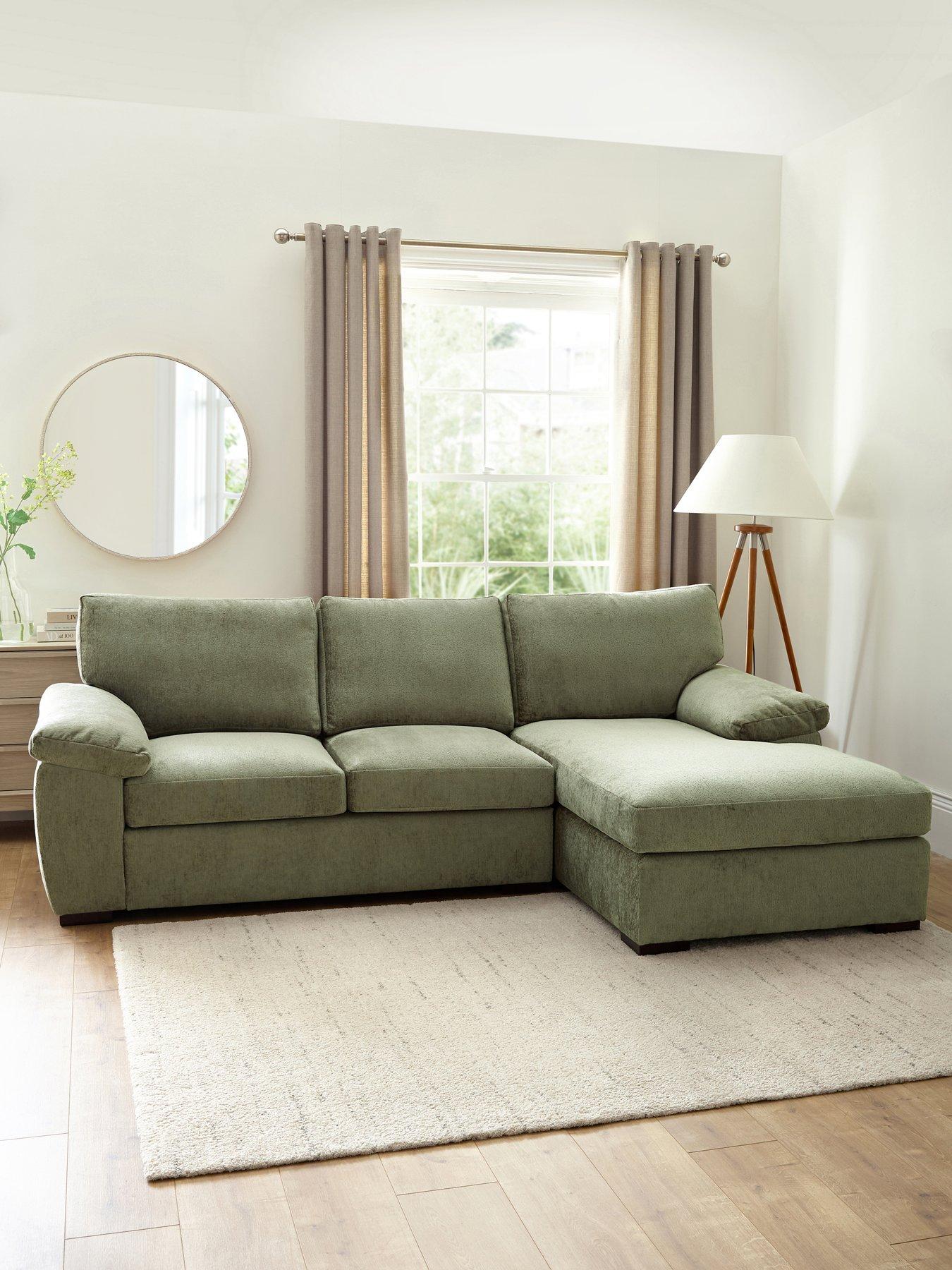 The Very Collection Salerno Standard Back Right Hand 3 Seater Fabric Chaise Sofa – Olive Green - FSC® Certified