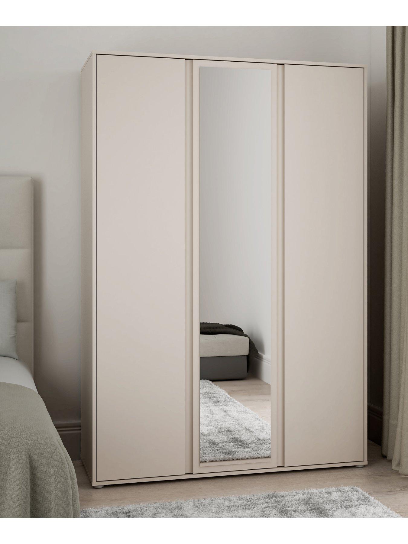 undefined Lisson 3 Door Mirrored Wardrobe - Oatmeal - FSC® Certified