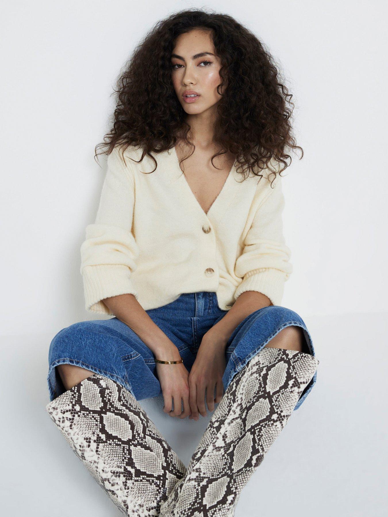 Image 3 of 4 of River Island Midi Length Button Cardigan - Cream
