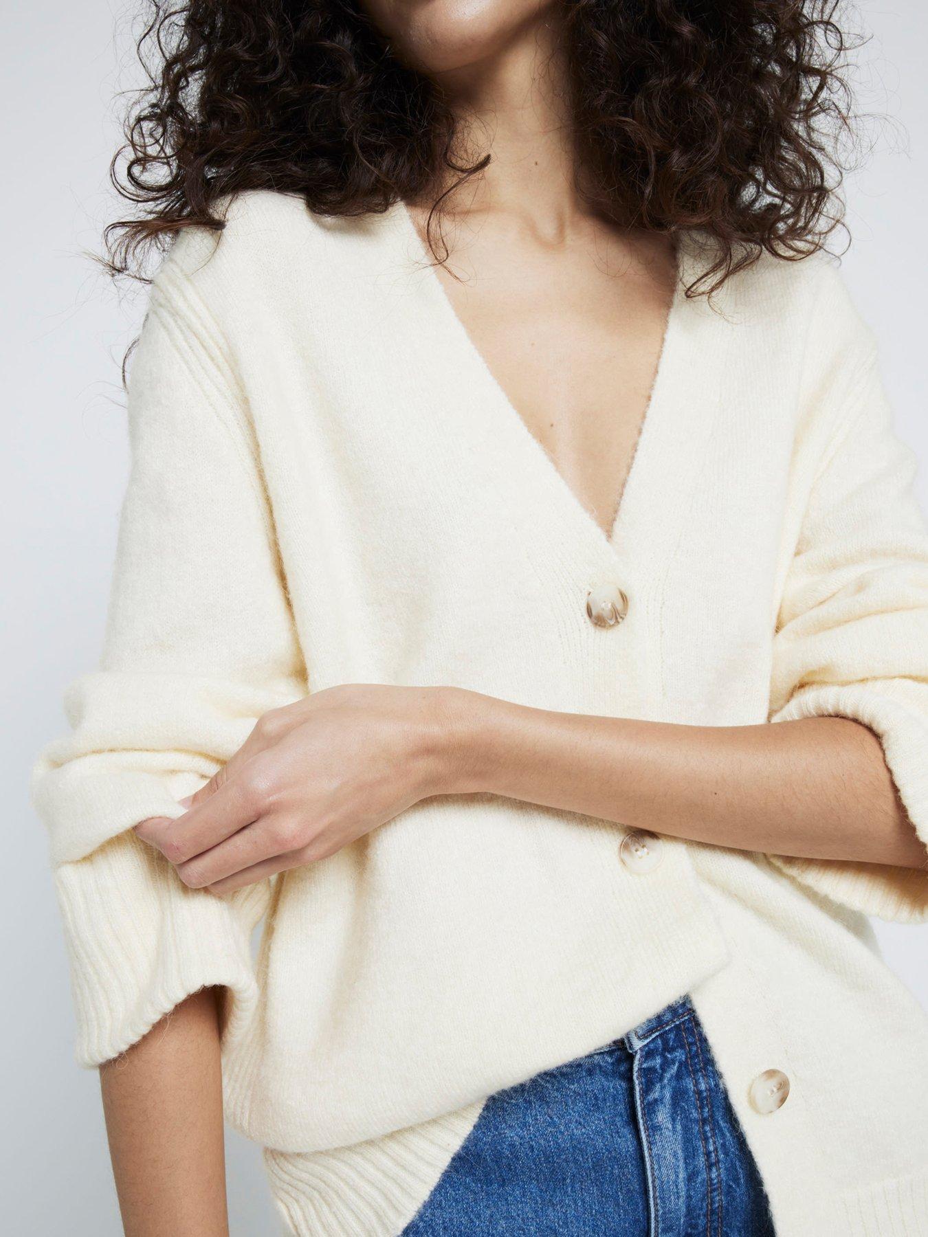 Image 4 of 4 of River Island Midi Length Button Cardigan - Cream