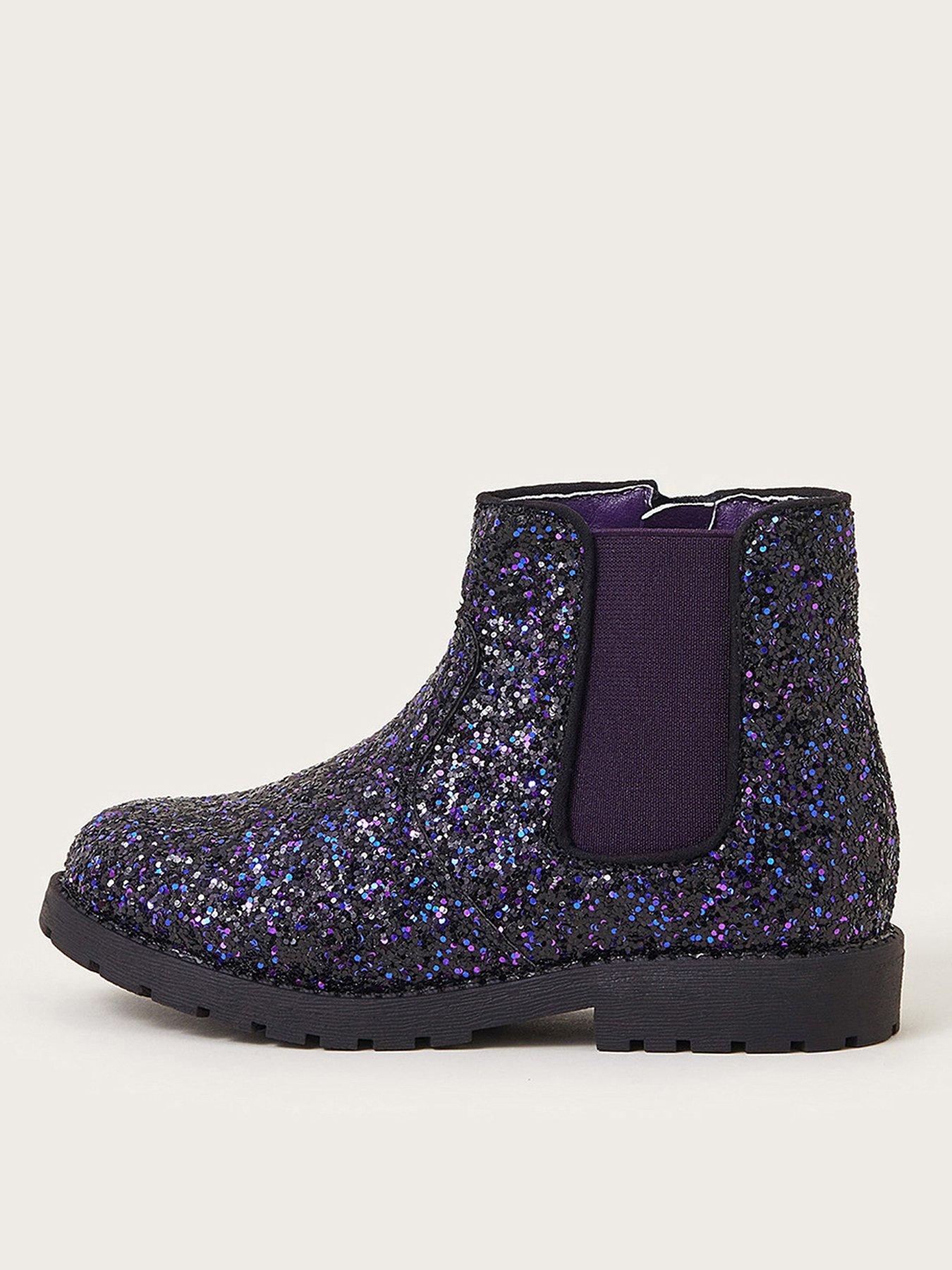Monsoon Girls Glitter Chelsea Boots Purple Very