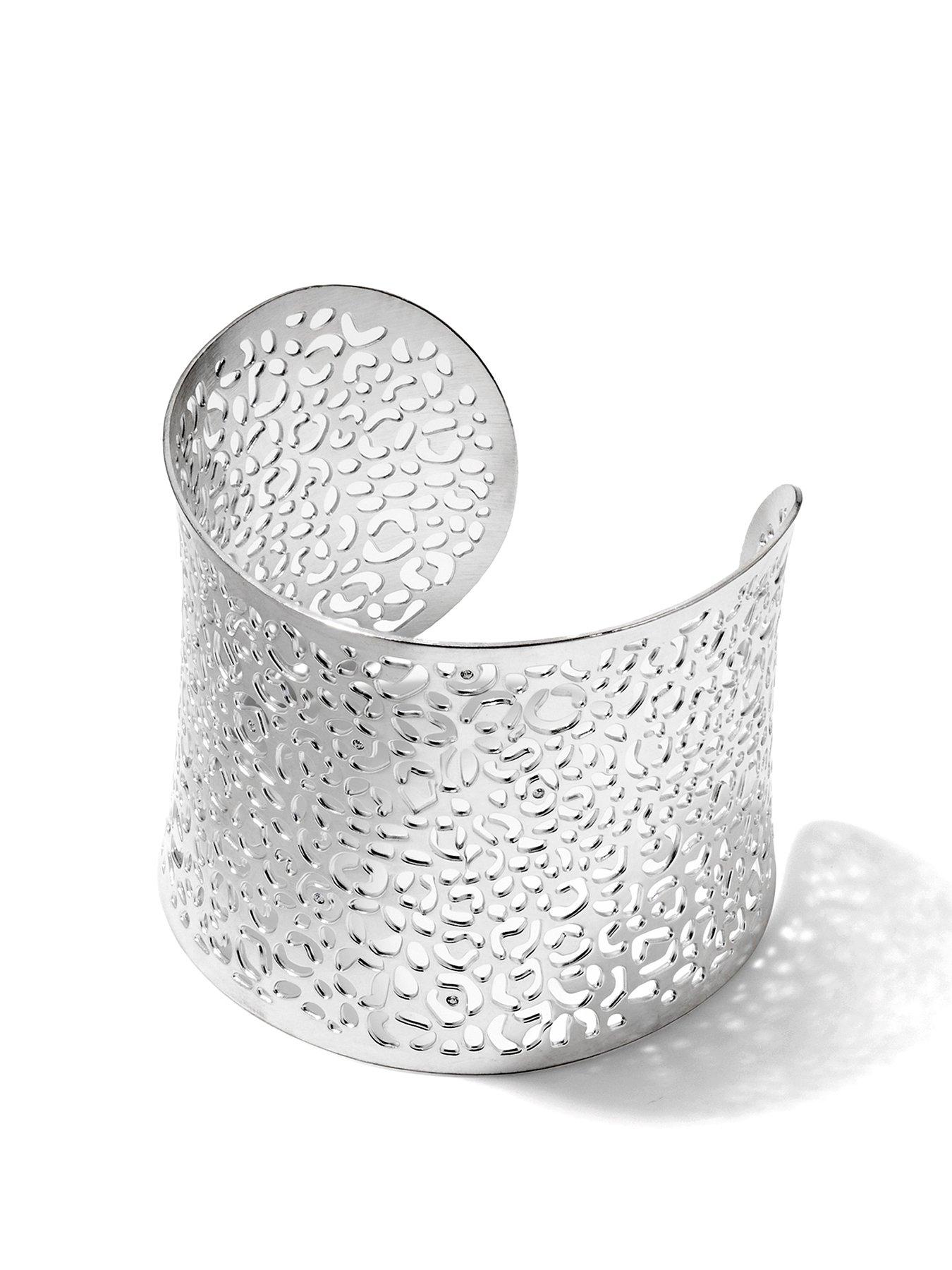 Product photograph of The Love Silver Collection Silver Plated Wide Cuff Open Bangle from very.co.uk