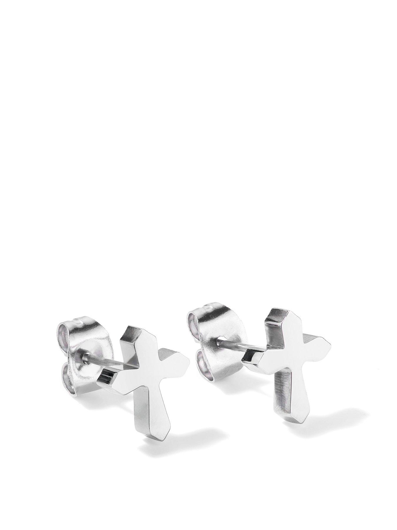 Product photograph of The Love Silver Collection Men S Stainless Steel Cross Stud Earrings from very.co.uk