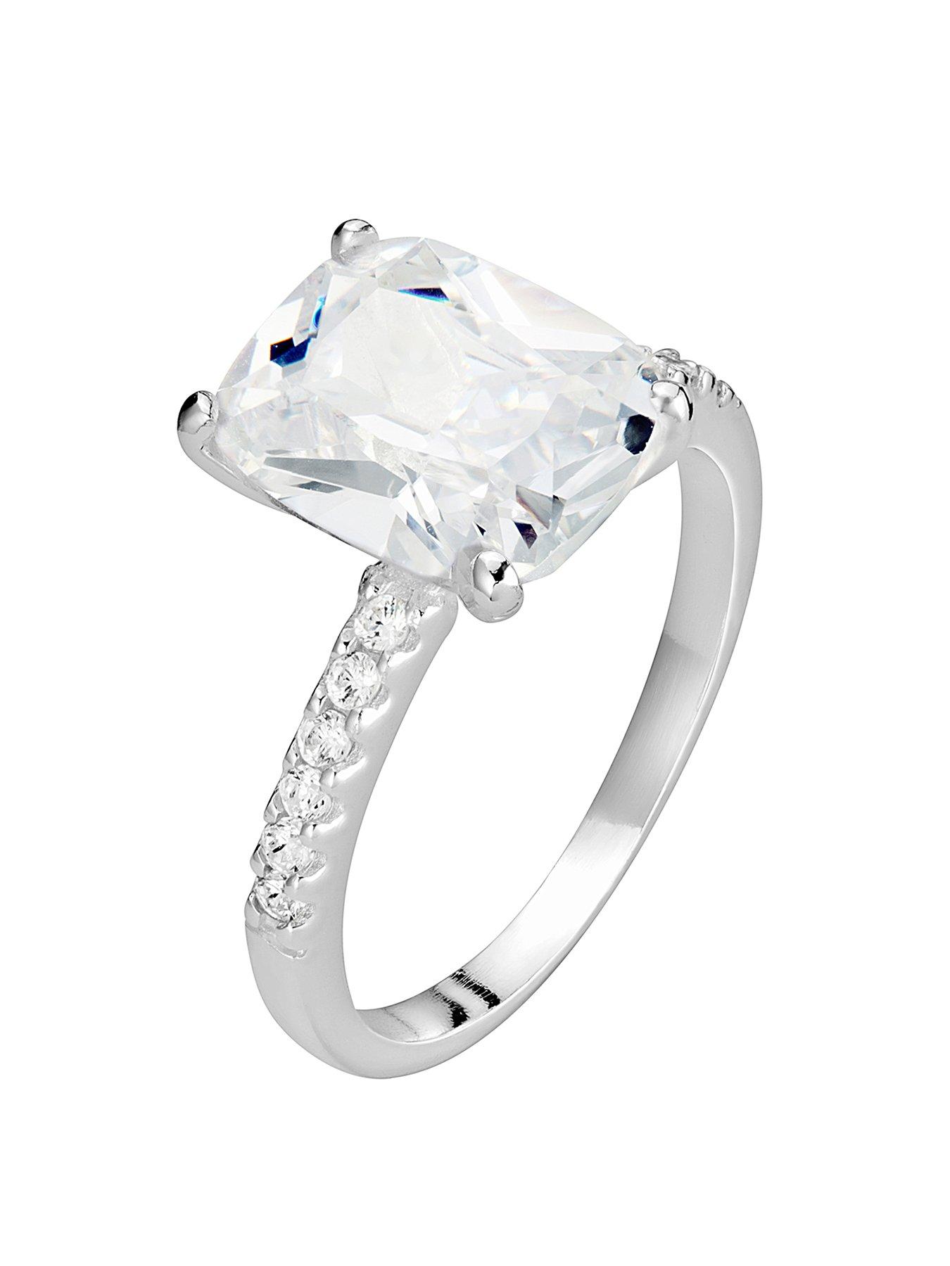 Product photograph of The Love Silver Collection Sterling Silver 11x9mm Cubic Zirconia Solitaire Ring from very.co.uk