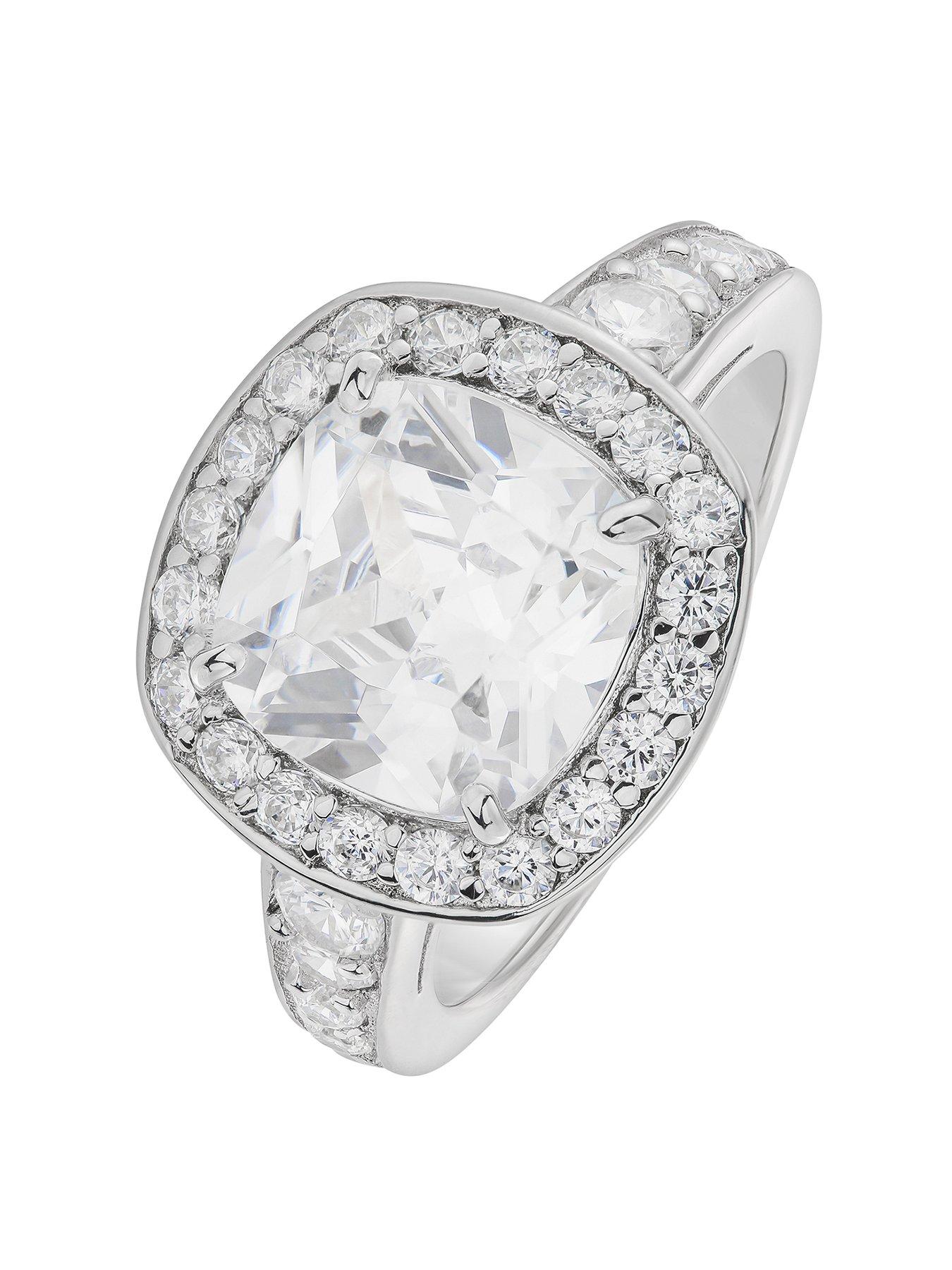 Product photograph of The Love Collection Sterling Silver Cubic Zirconia Princess Cut Halo Ring from very.co.uk