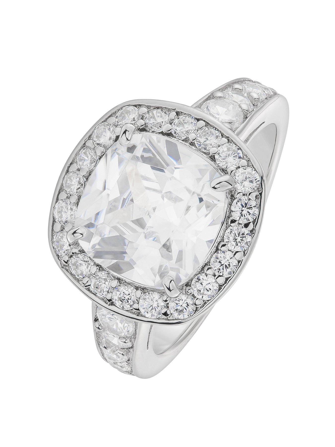 Product photograph of The Love Silver Collection Sterling Silver Cubic Zirconia Princess Cut Halo Ring from very.co.uk