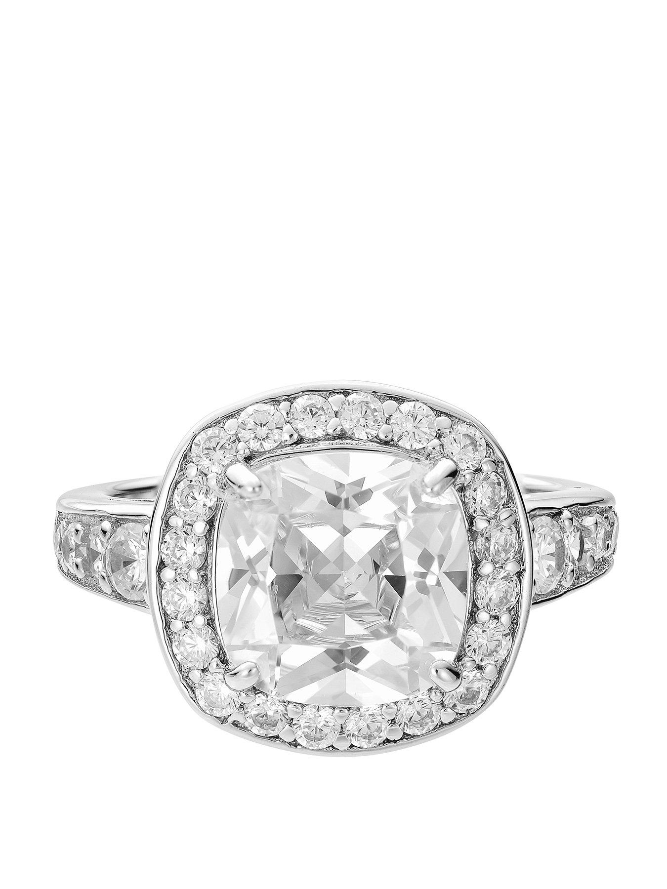 The Love Collection Sterling Silver Cubic Zirconia Princess Cut Halo Ring