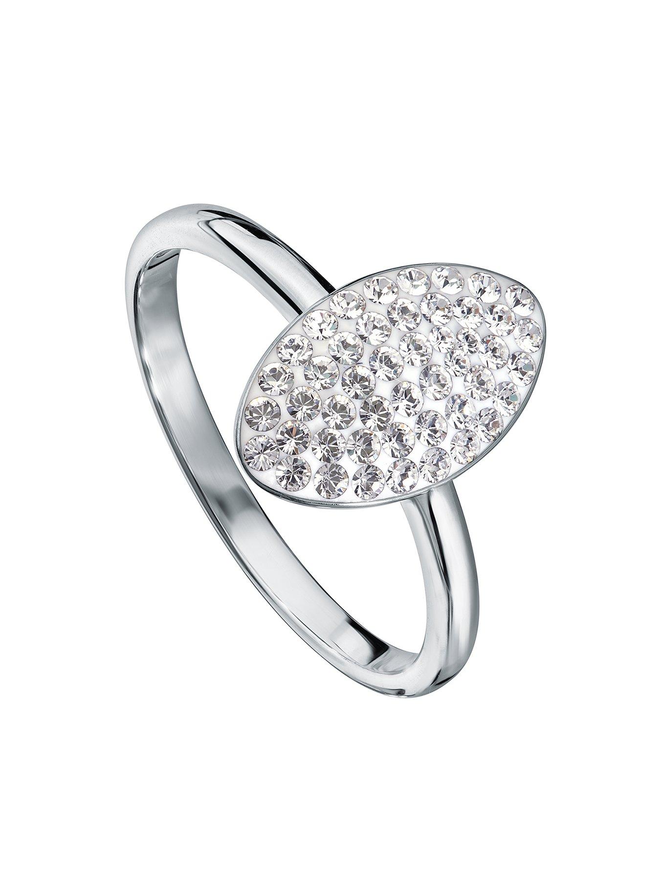 Product photograph of The Love Silver Collection Sterling Silver Crystal Oval Ring from very.co.uk