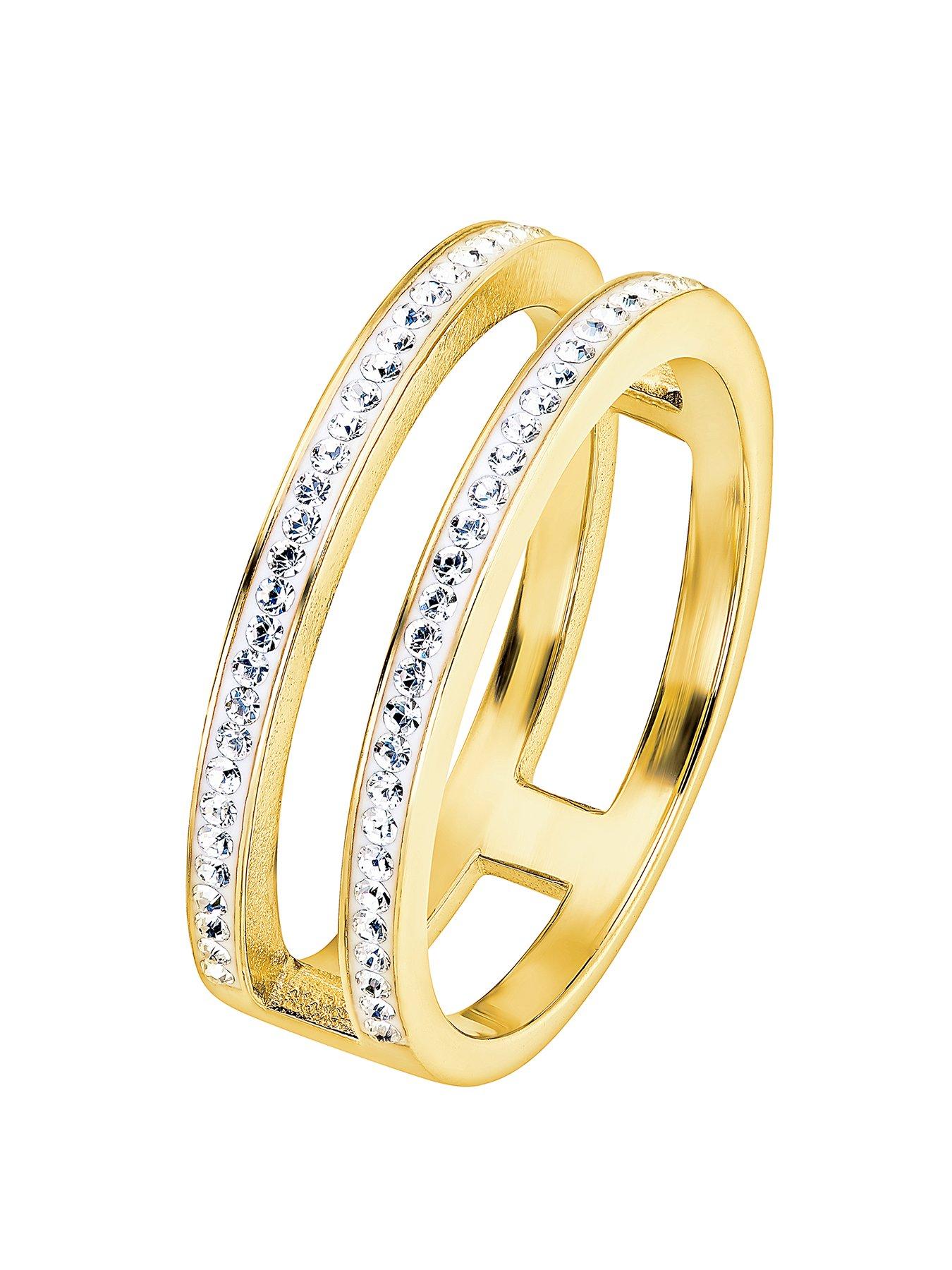 Product photograph of The Love Collection Sterling Silver Gold Plated Crystal Double Band Ring from very.co.uk