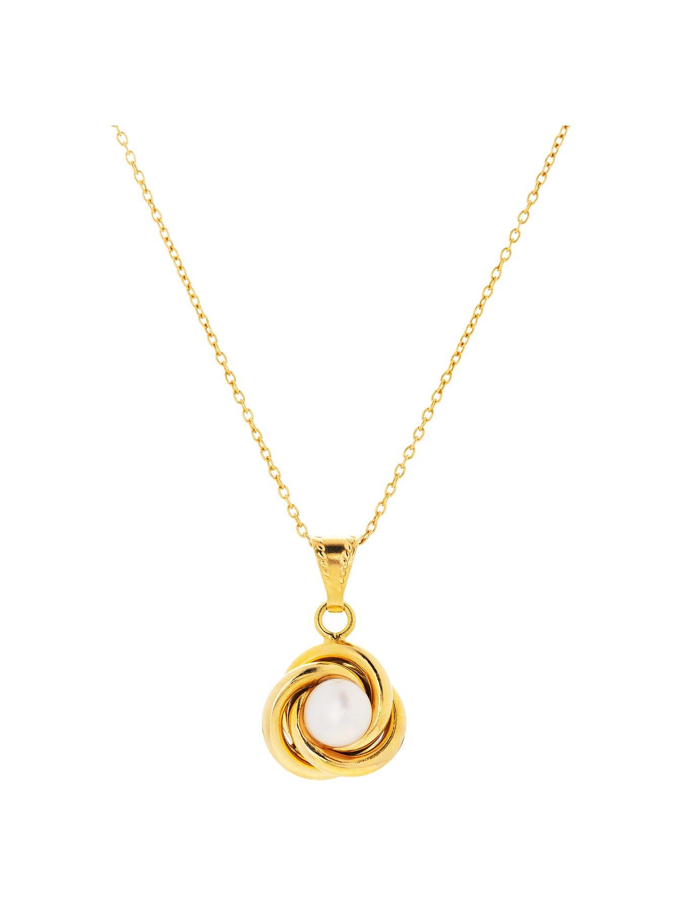 Product photograph of The Love Collection Gold Plated Sterling Silver Freshwater Pearl Knot Necklace from very.co.uk