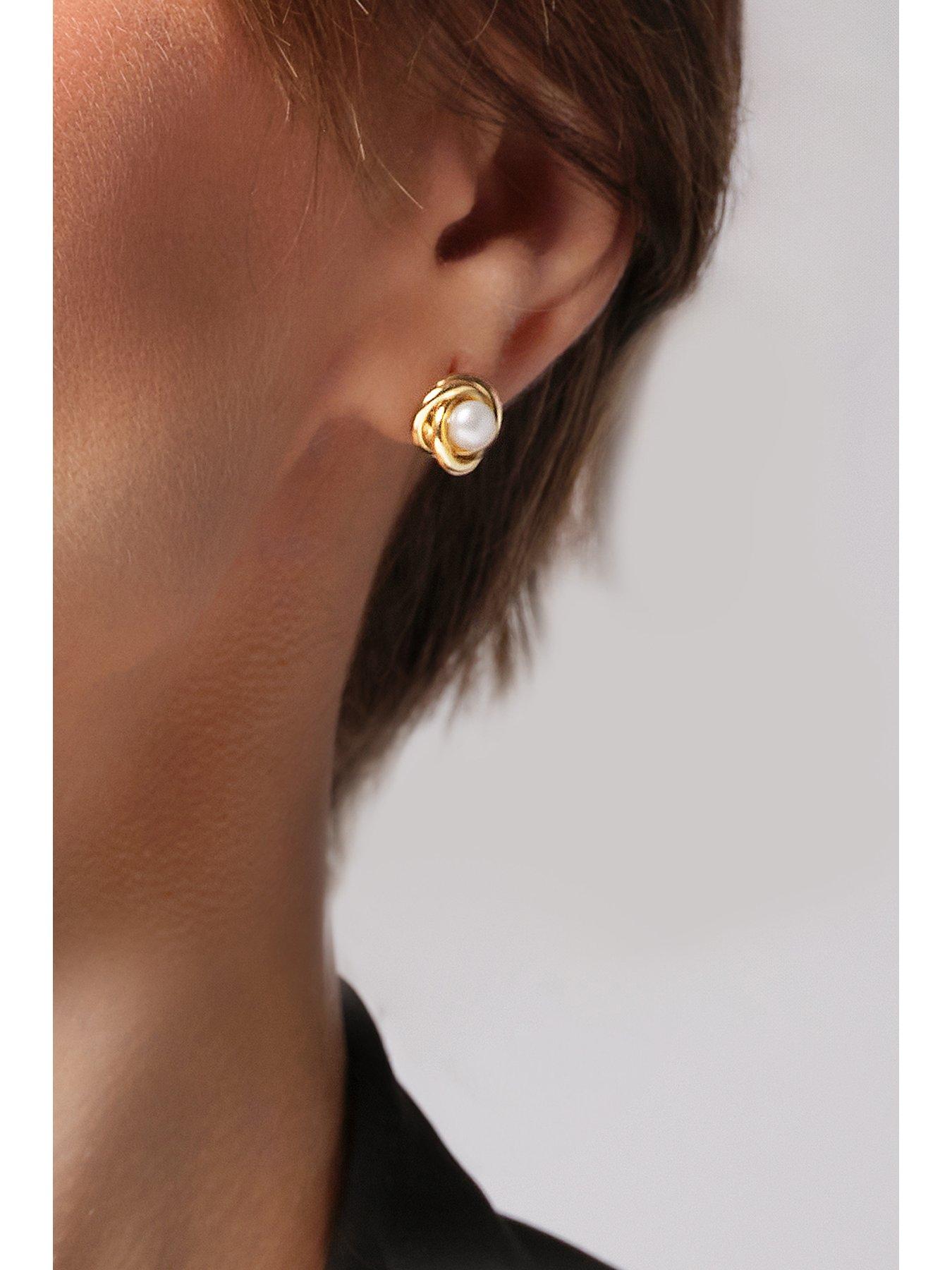 Image 2 of 3 of The Love Collection Gold Plated Sterling Silver Freshwater Pearl Knot Stud Earrings